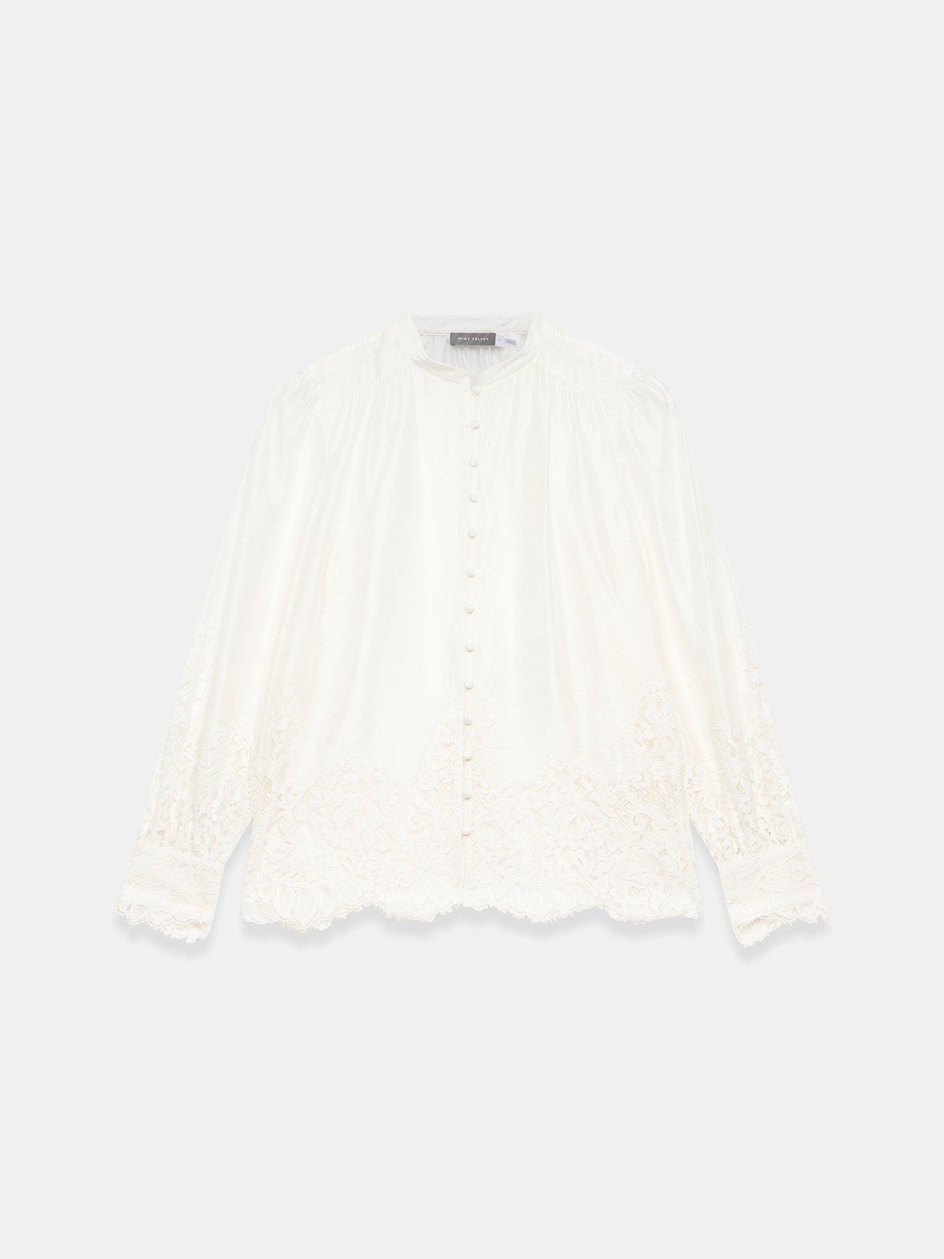  image of mint-velvet-lace-hem-blouse-cream
