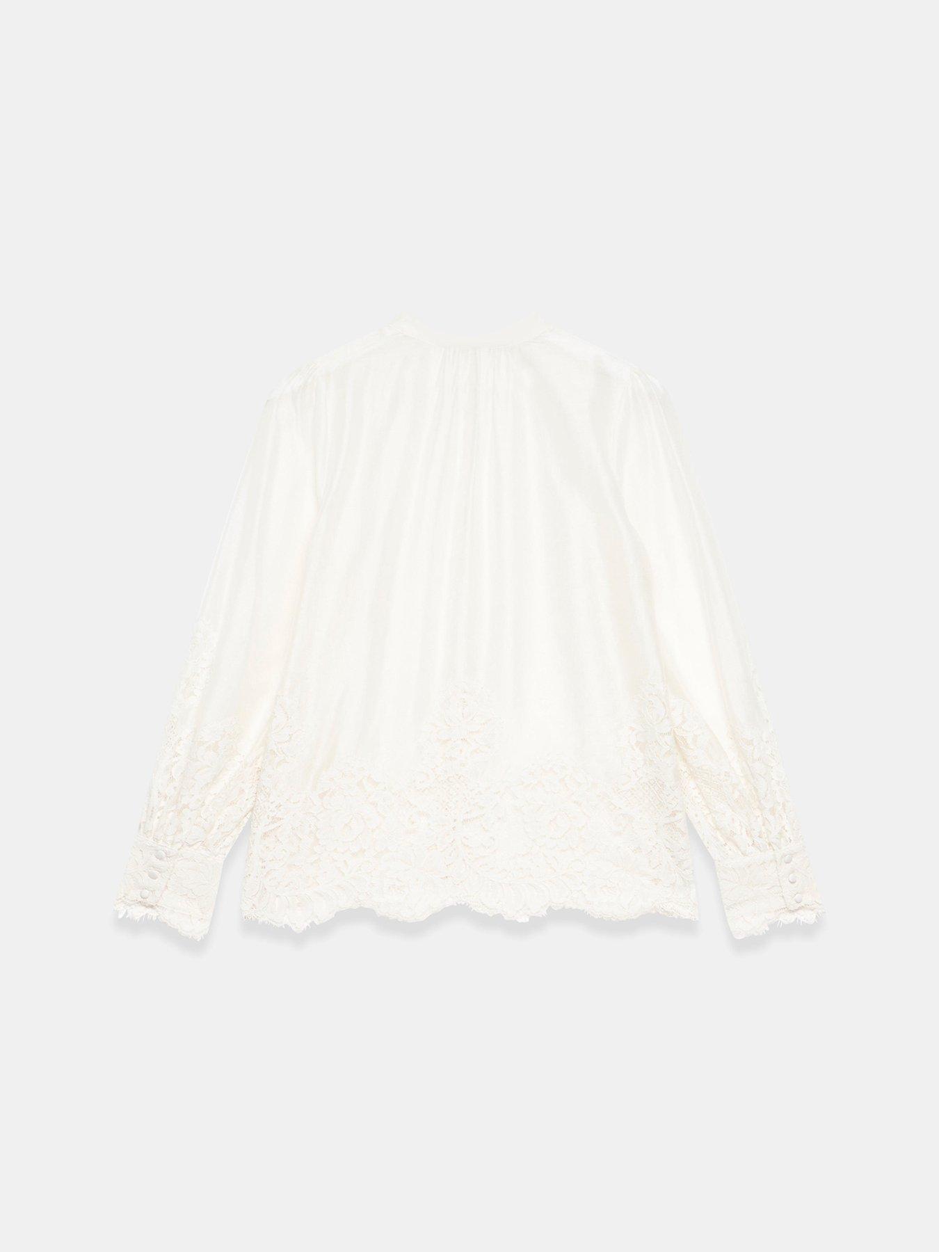  image of mint-velvet-lace-hem-blouse-cream