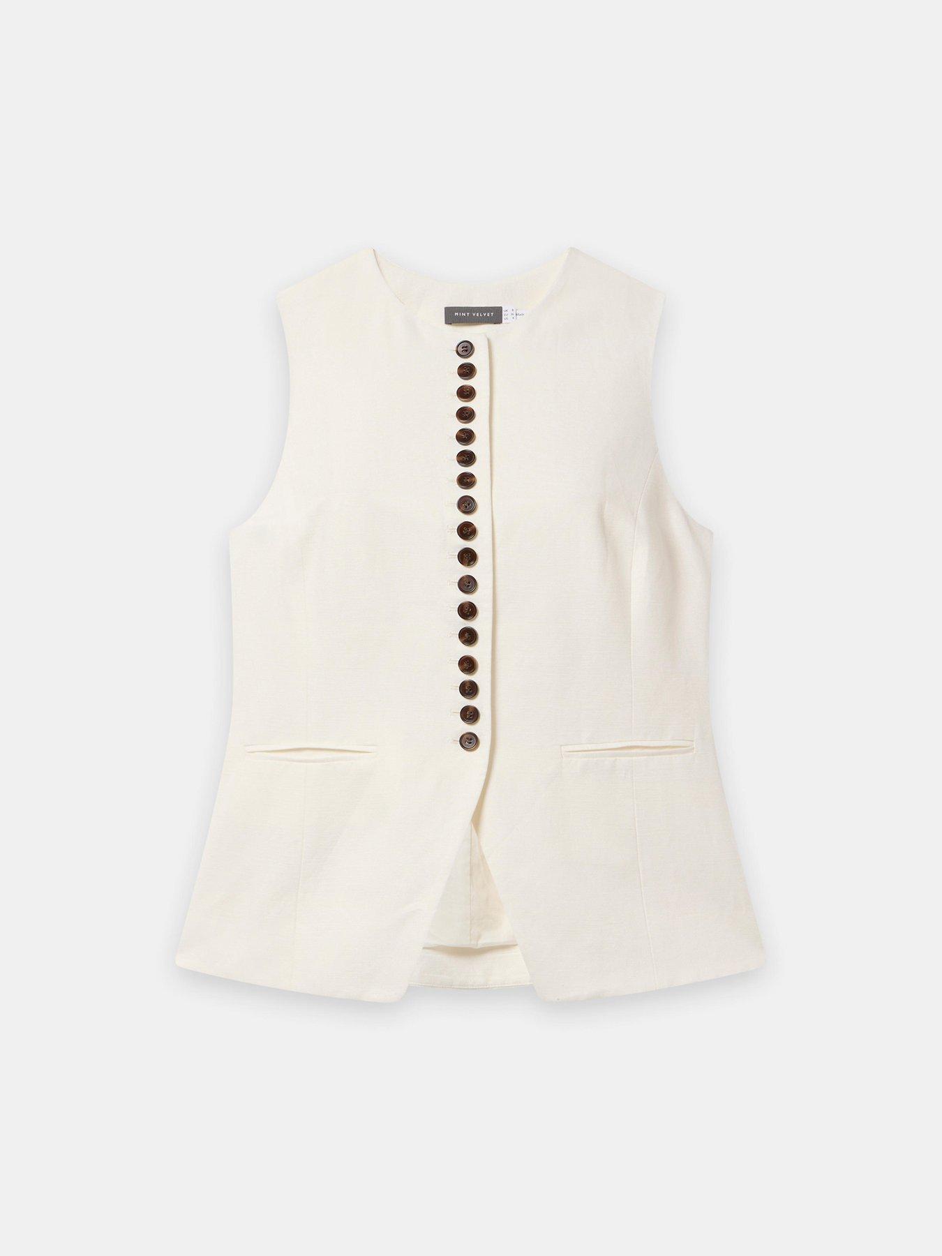 Image 5 of 6 of Mint Velvet Ivory Button Linen Waistcoat