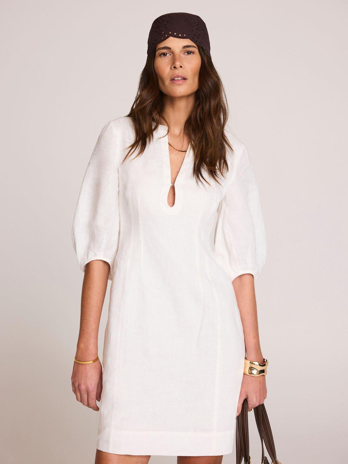 Mint Velvet Ivory Linen Mini Dress - White
