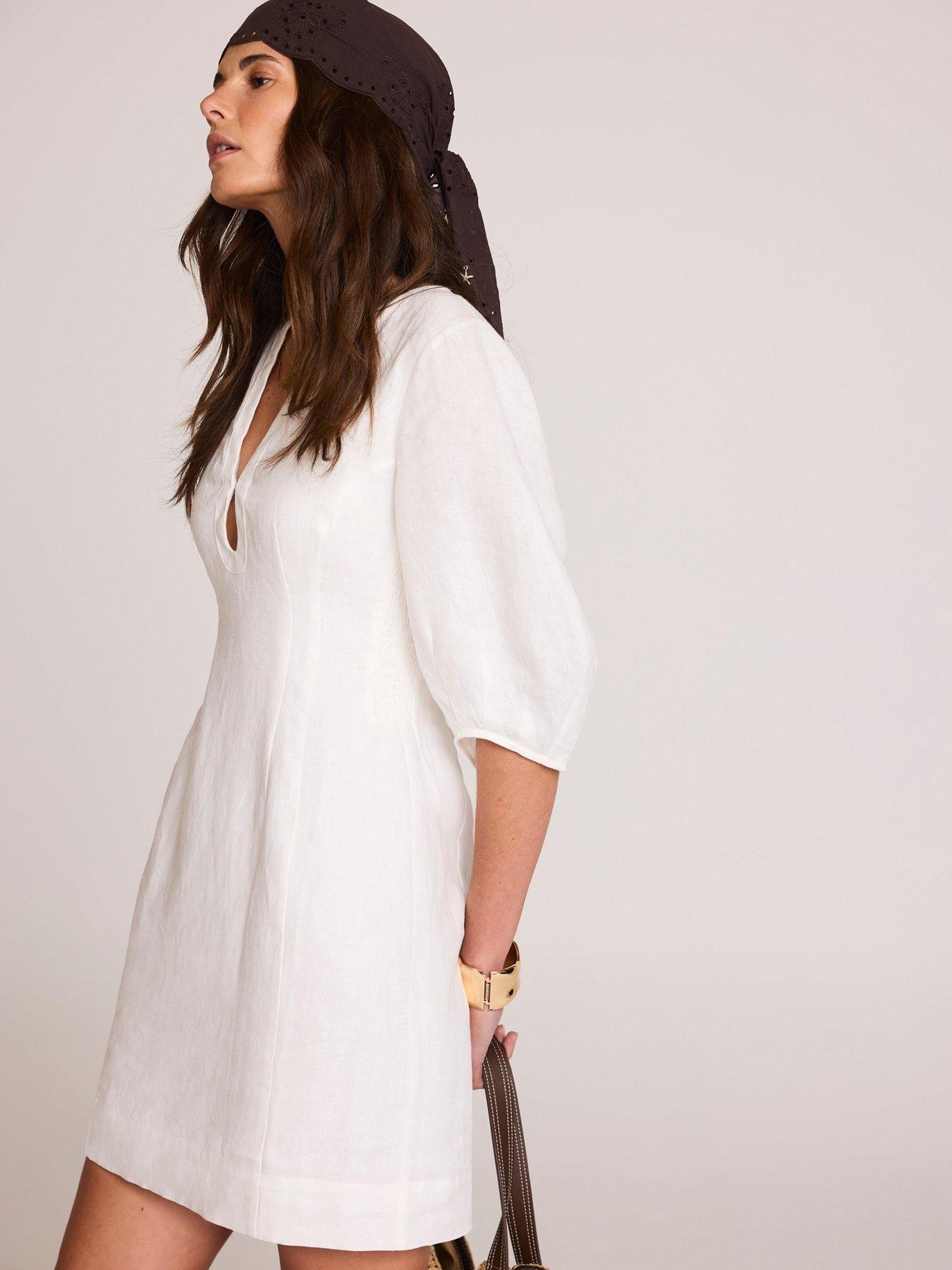  image of mint-velvet-ivory-linen-mini-dress