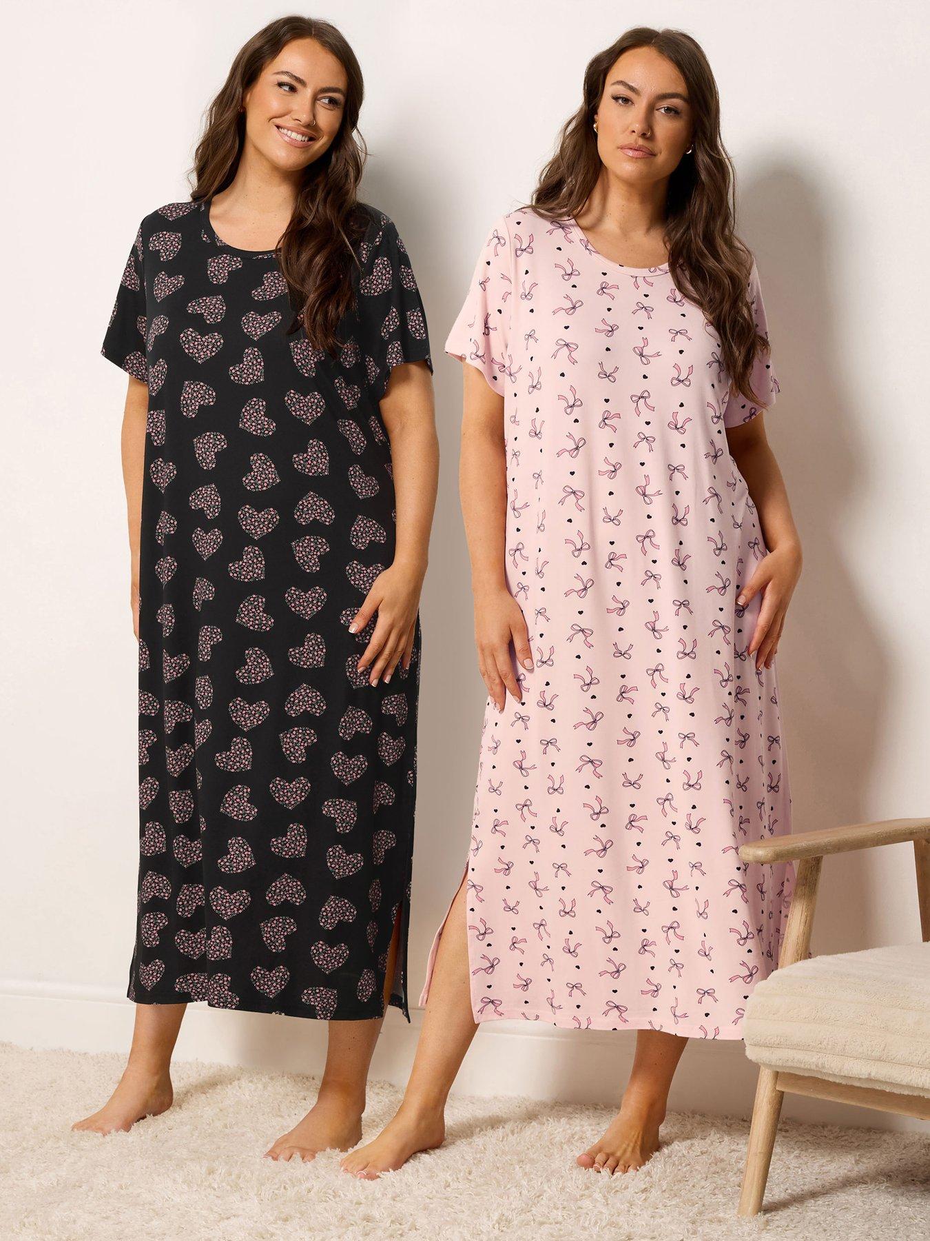 Yours Curve 2 Pack Soft Touch Bow Midaxi Nightdress - Black