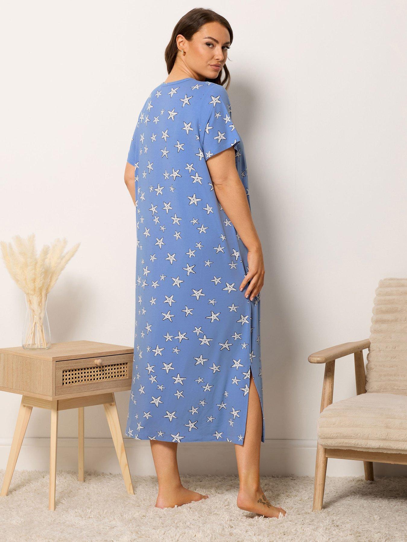 Image 2 of 4 of Yours Curve 2 Pack Soft Touch Shell Print Midaxi Nightdress - Blue