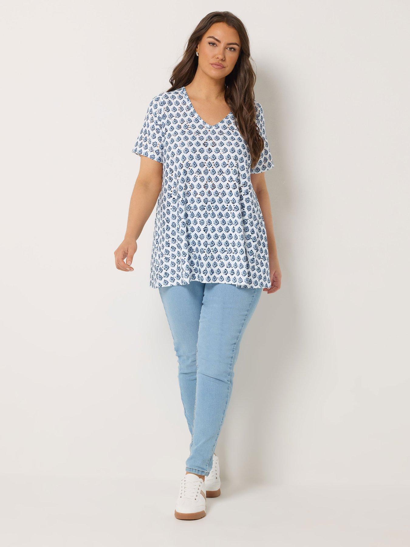  image of yours-curve-printed-broderie-v-neck-top