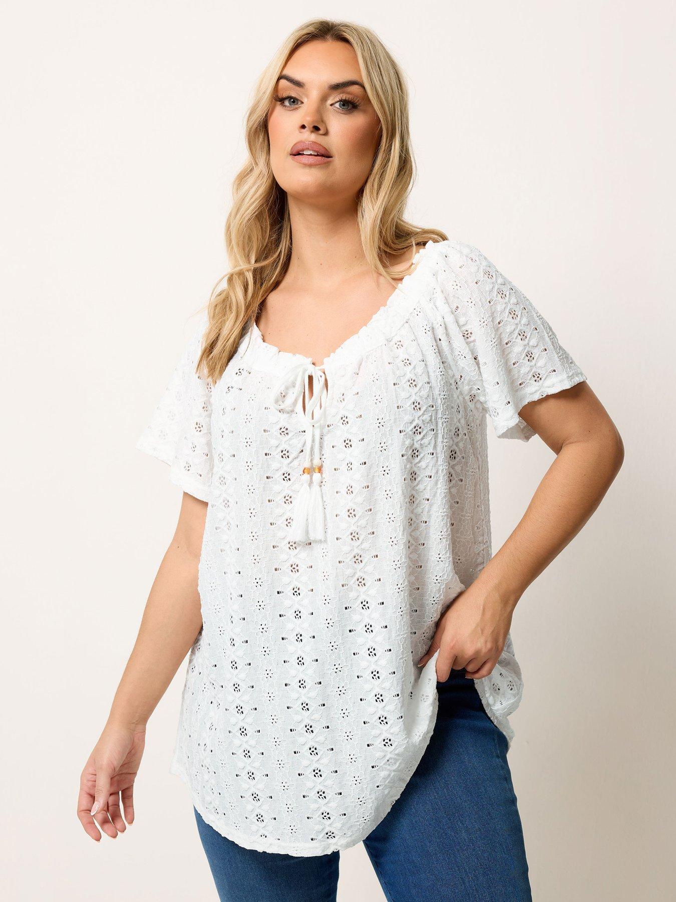 Yours Curve Broderie Bardot Top - White
