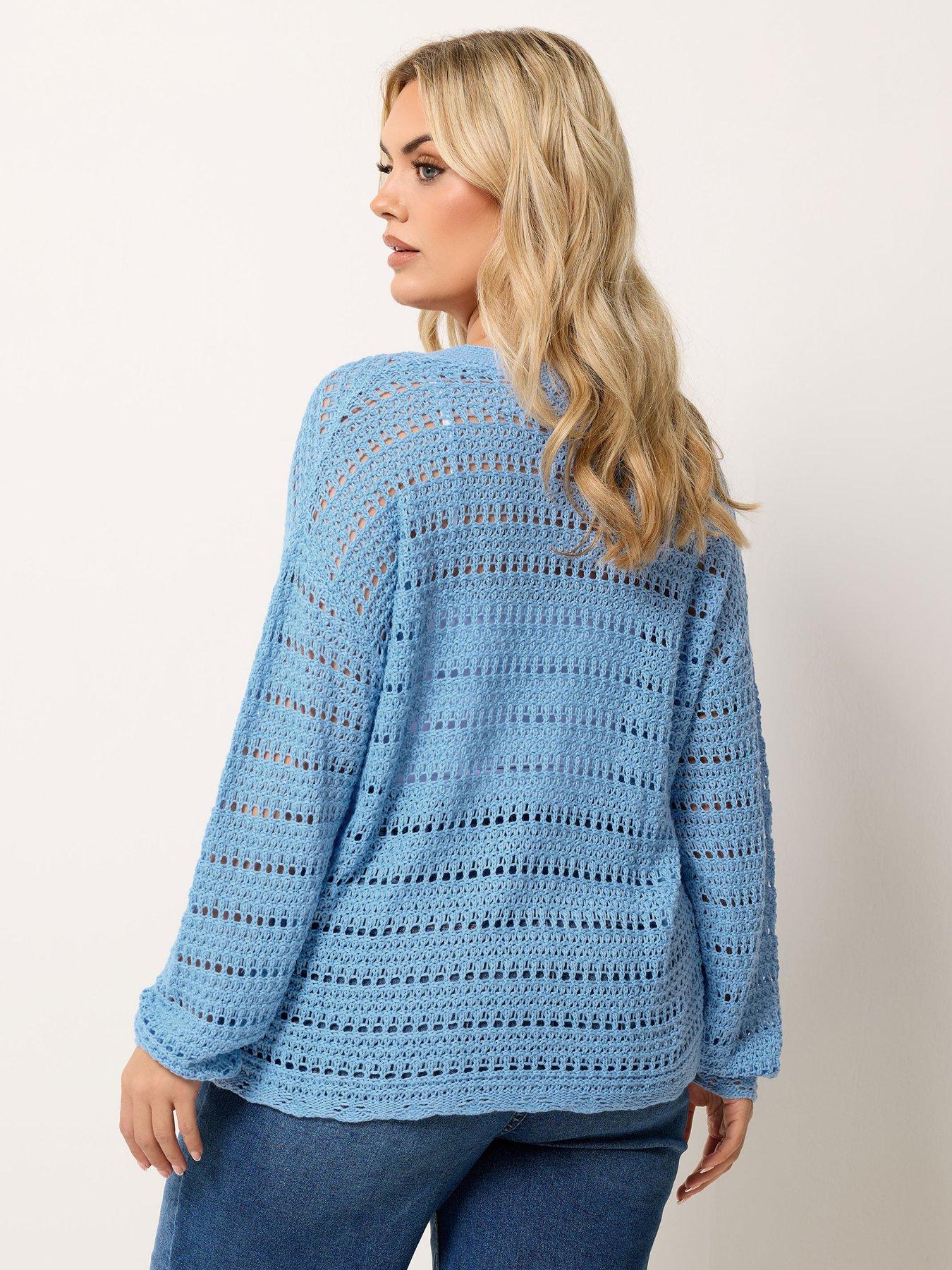 Image 2 of 5 of Yours Curve Pointelle Stitch Button Cardigan - Blue