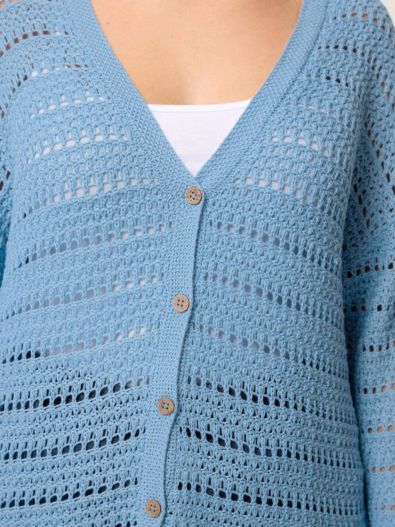 Image 4 of 5 of Yours Curve Pointelle Stitch Button Cardigan - Blue