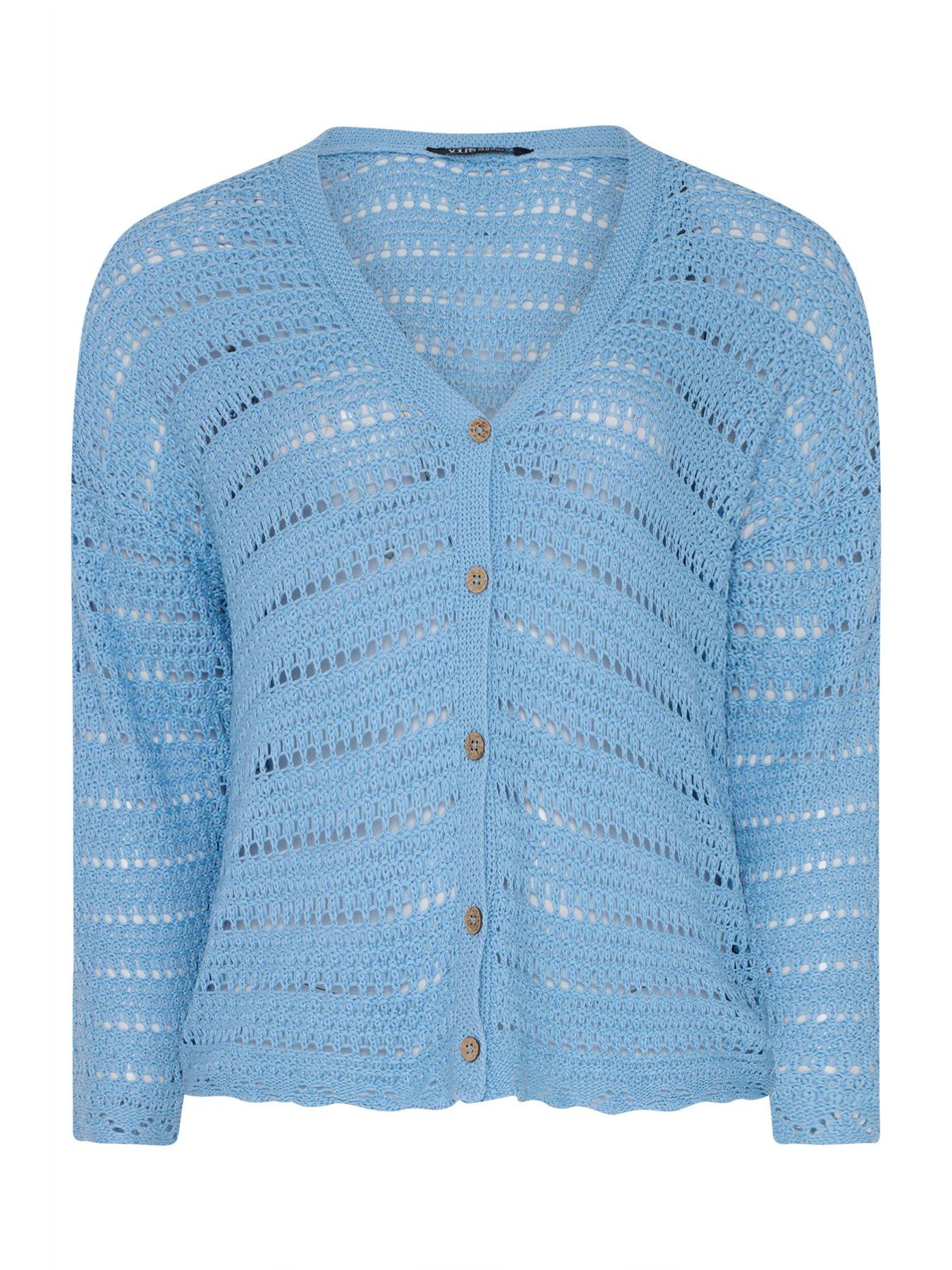 Image 5 of 5 of Yours Curve Pointelle Stitch Button Cardigan - Blue