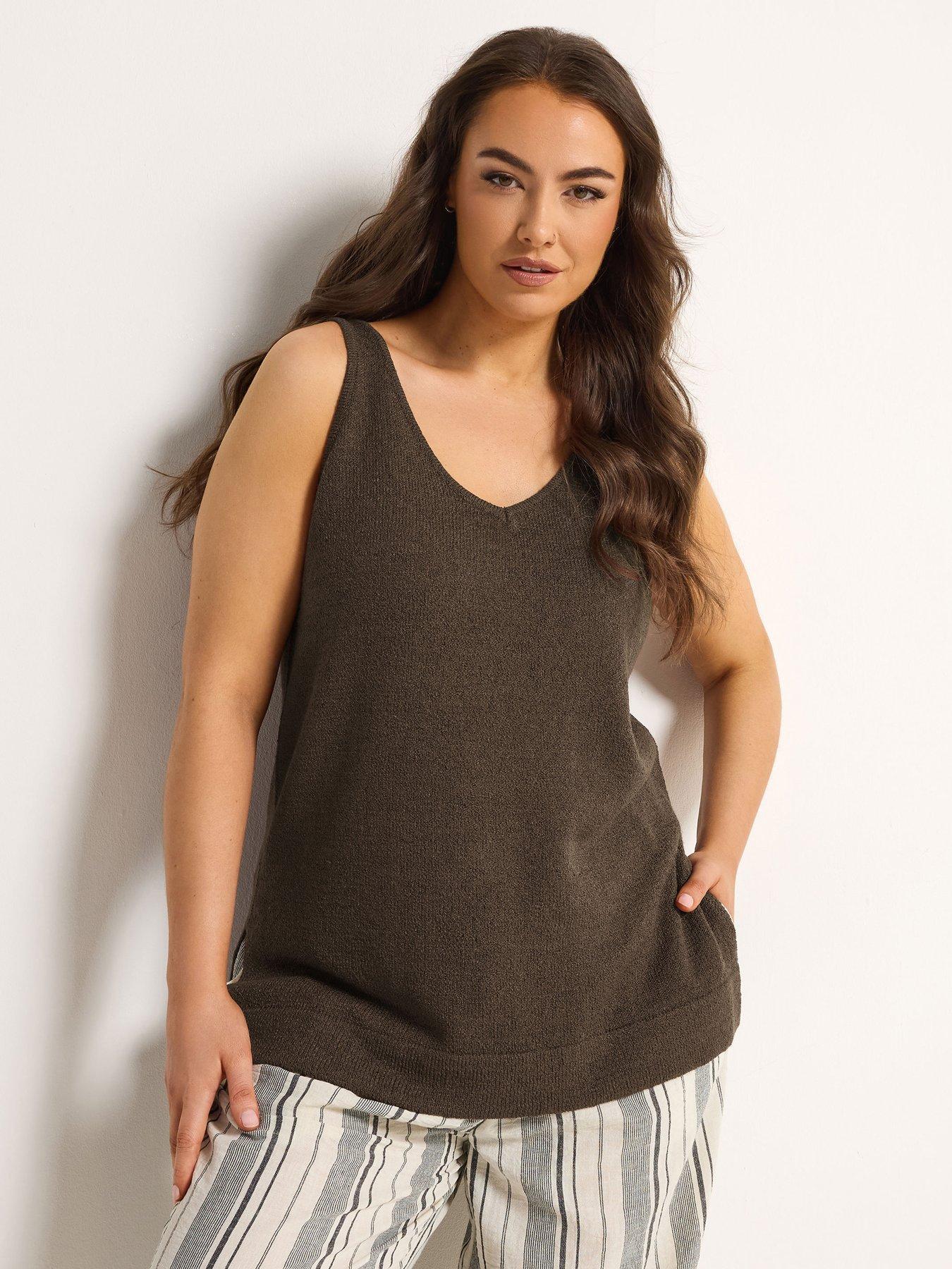 Yours Curve Smiling Yarn Vest - Brown