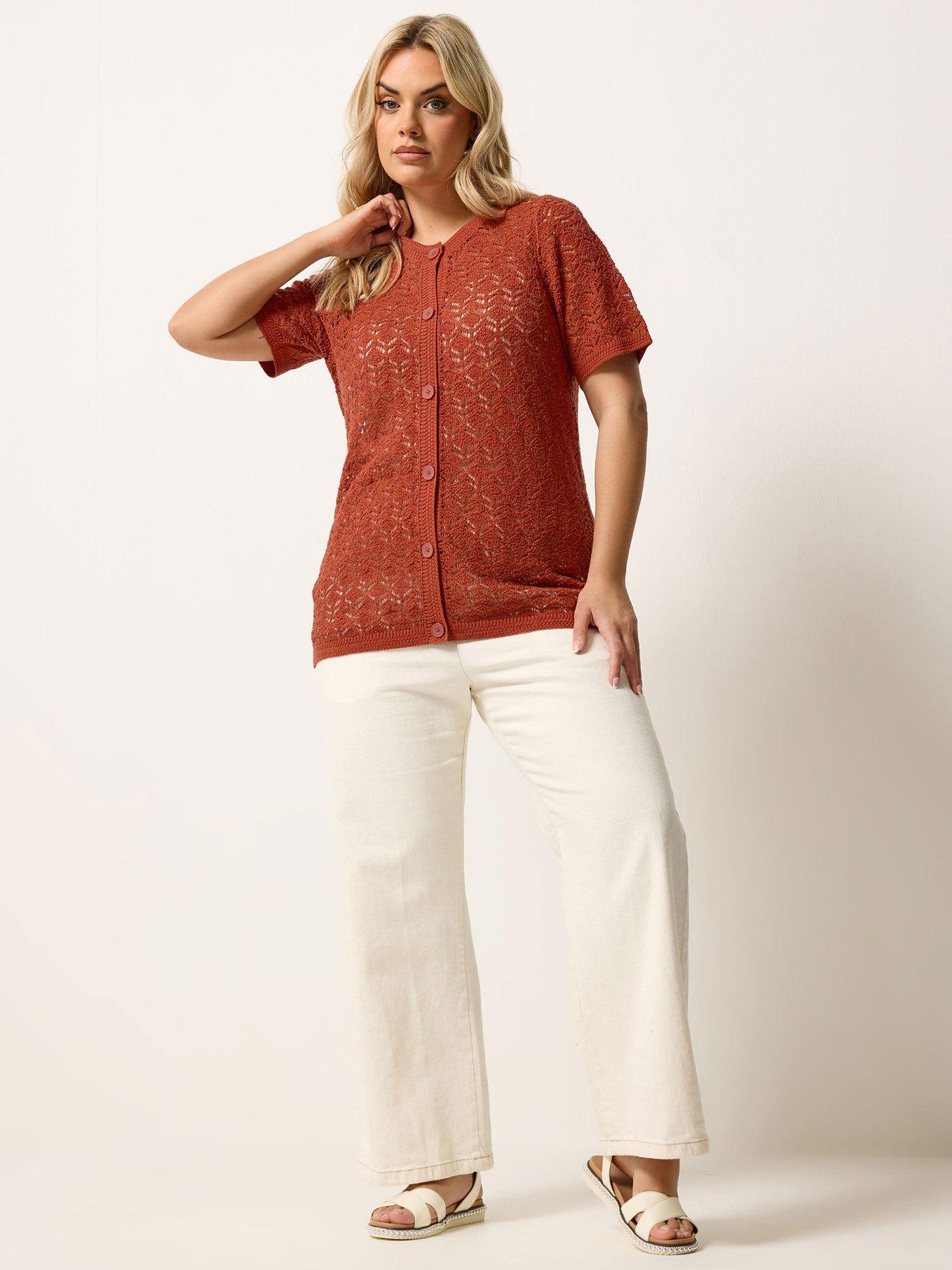 Image 3 of 5 of Yours Curve Button Through Short Sleeve Top - Brown