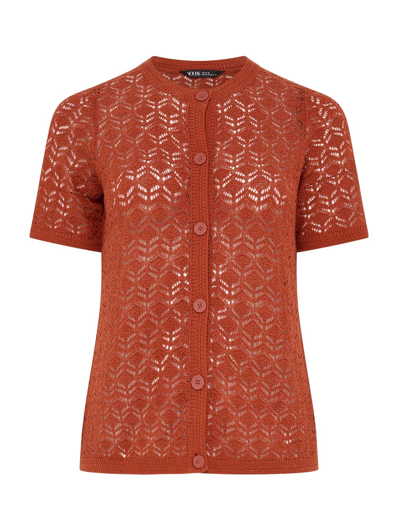 Image 5 of 5 of Yours Curve Button Through Short Sleeve Top - Brown