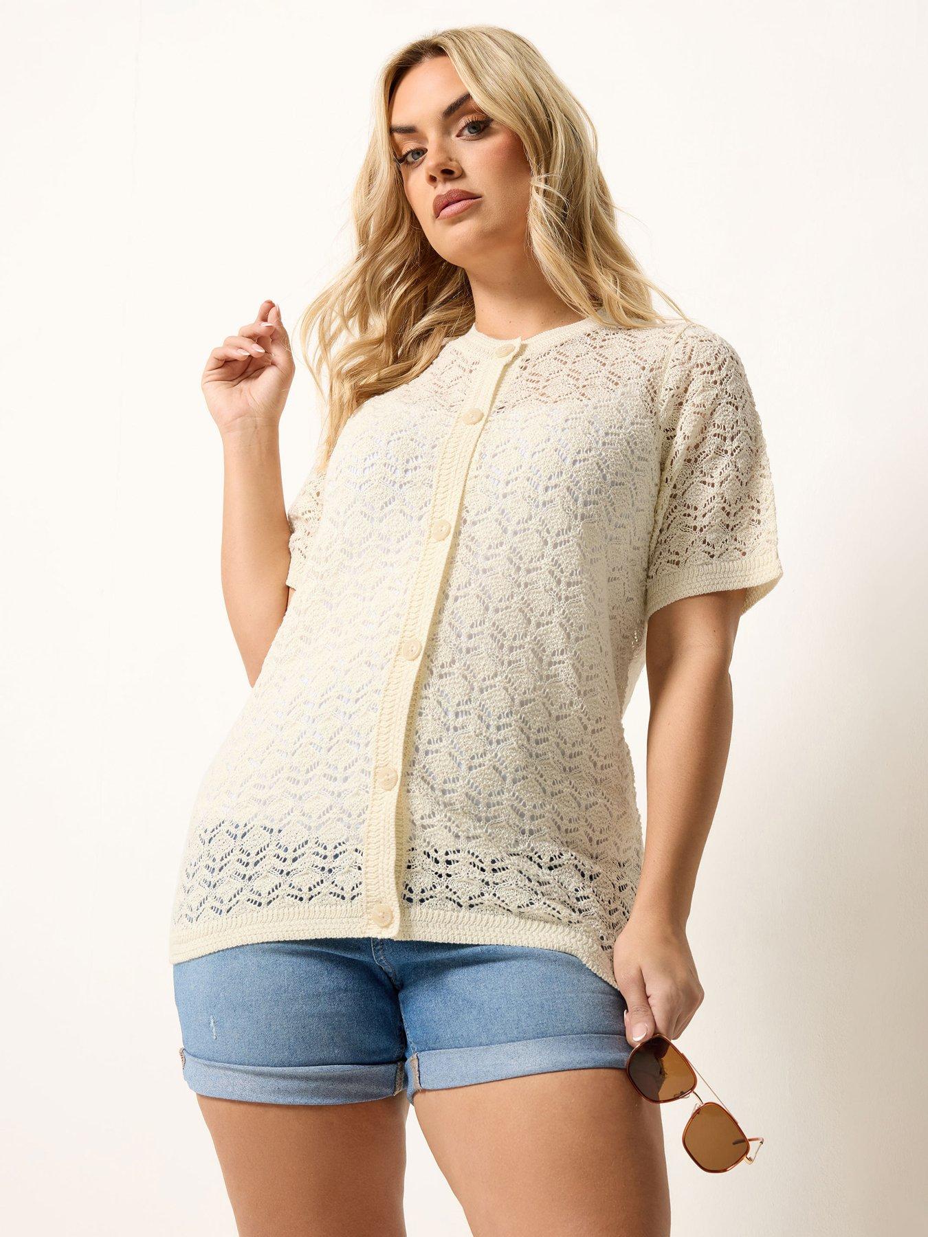 Image 1 of 5 of Yours Curve Button Through Short Sleeve Top - White