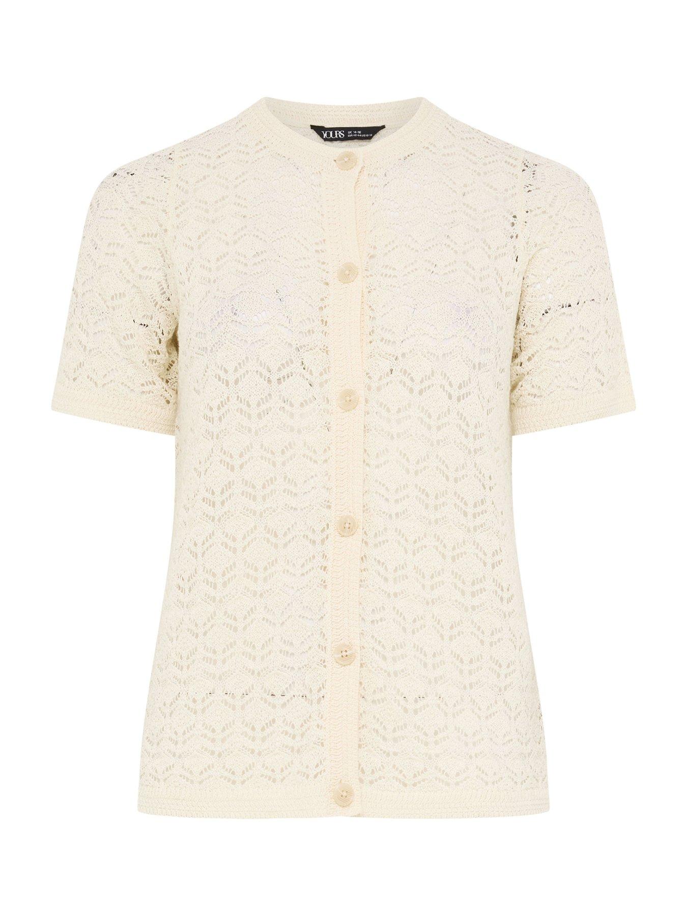 Image 5 of 5 of Yours Curve Button Through Short Sleeve Top - White