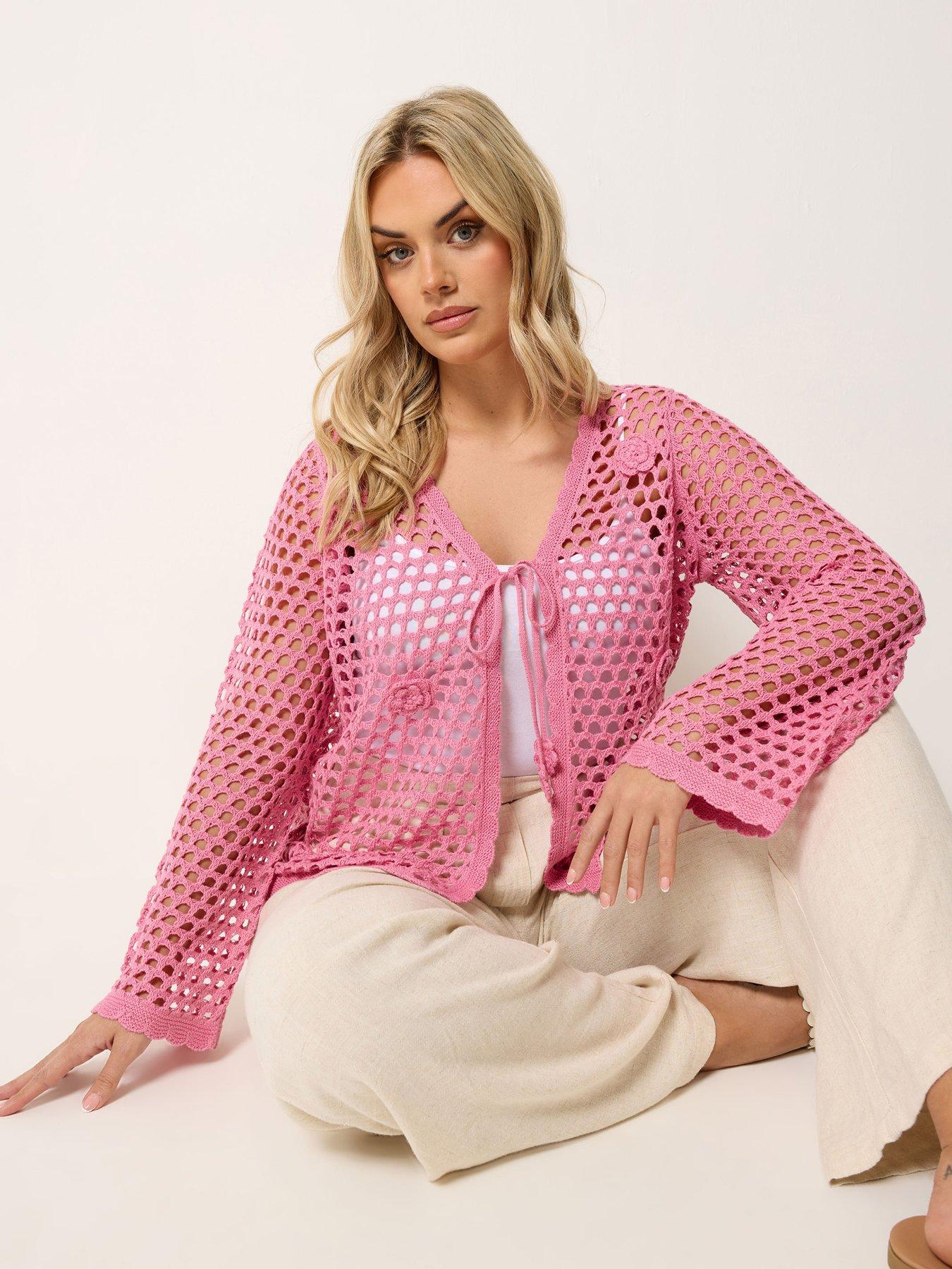 yours-curve-flower-applique-shrug-pink