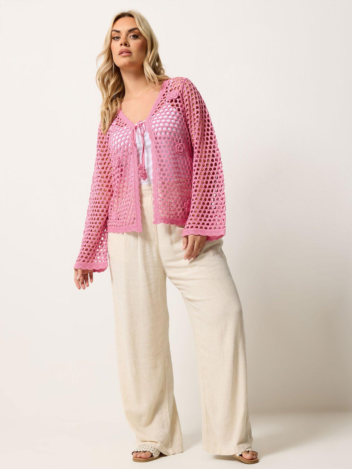 Image 3 of 4 of Yours Curve Flower Applique Shrug - Pink
