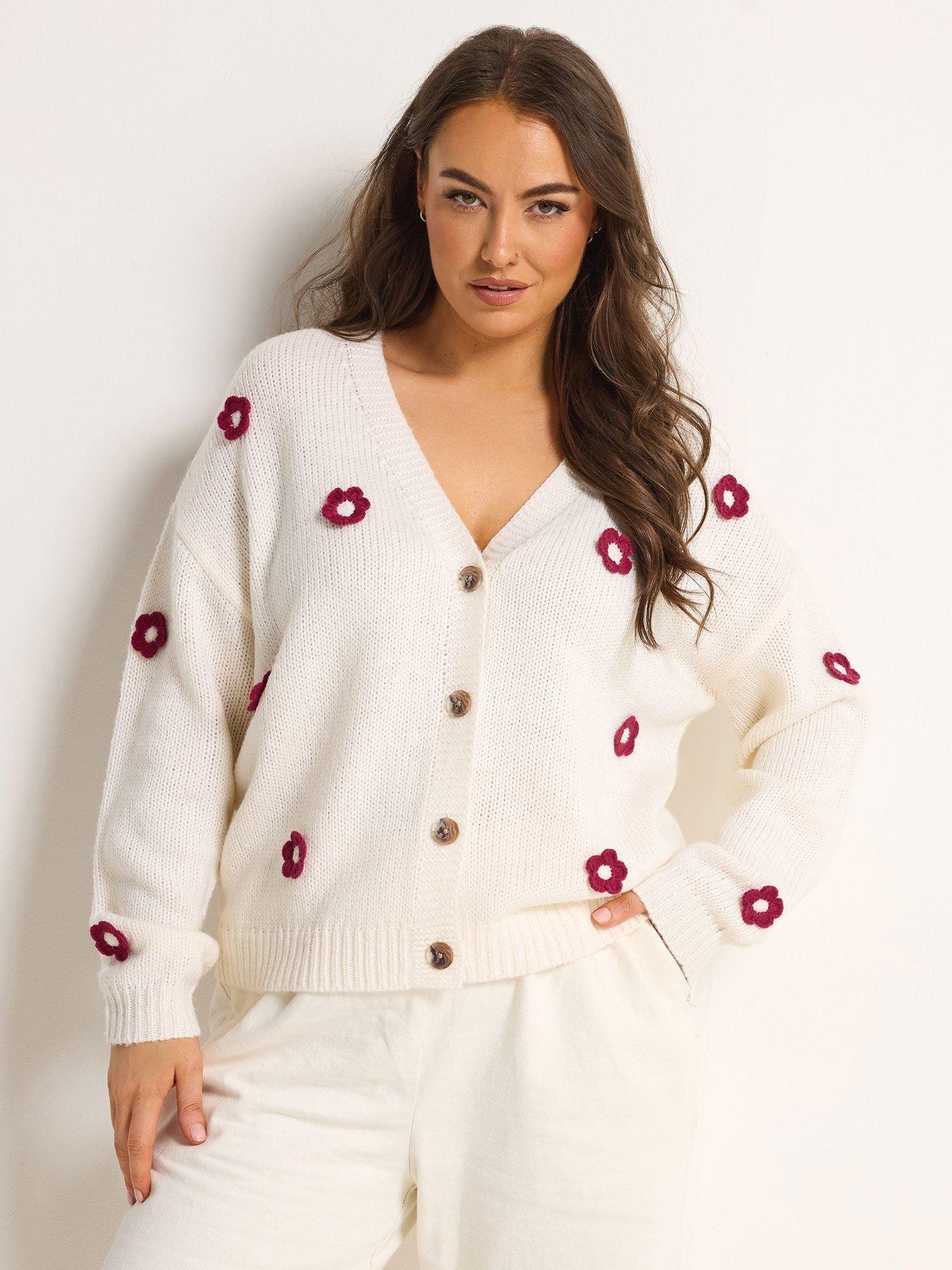 Yours Curve 3D Floral Midi Cardigan - White
