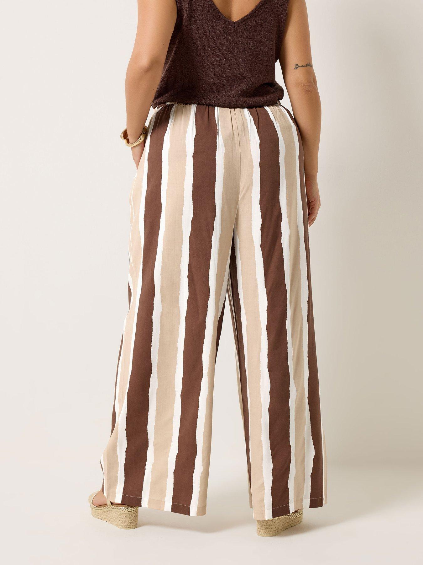 Image 2 of 5 of Yours Curve Striped Wide Leg Trousers - Brown
