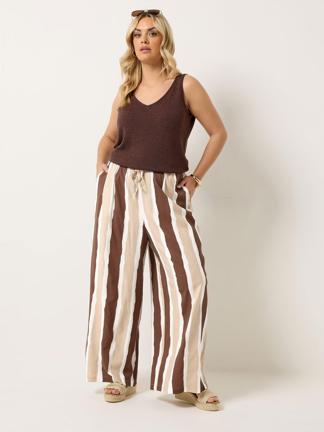 Image 3 of 5 of Yours Curve Striped Wide Leg Trousers - Brown