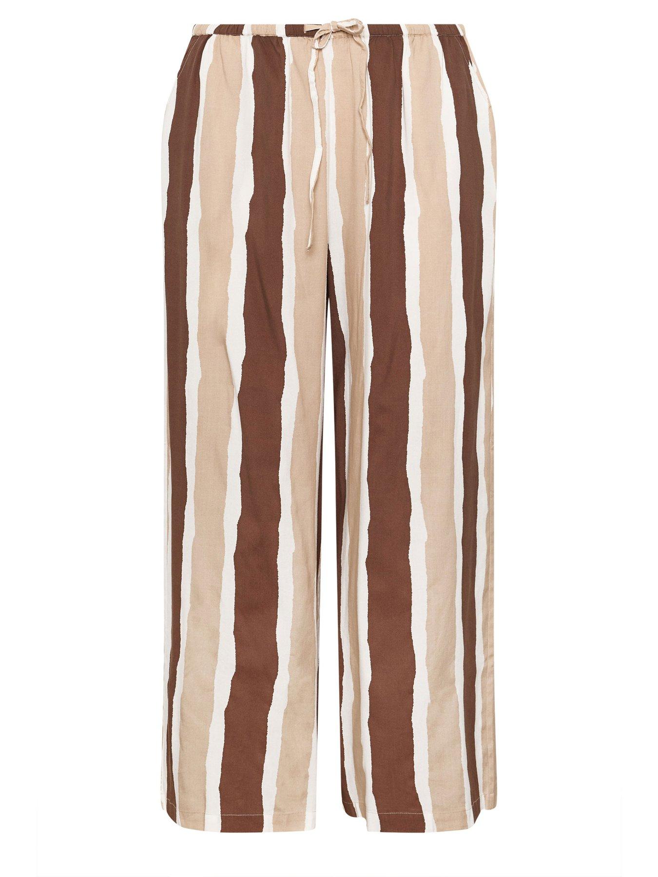Image 5 of 5 of Yours Curve Striped Wide Leg Trousers - Brown