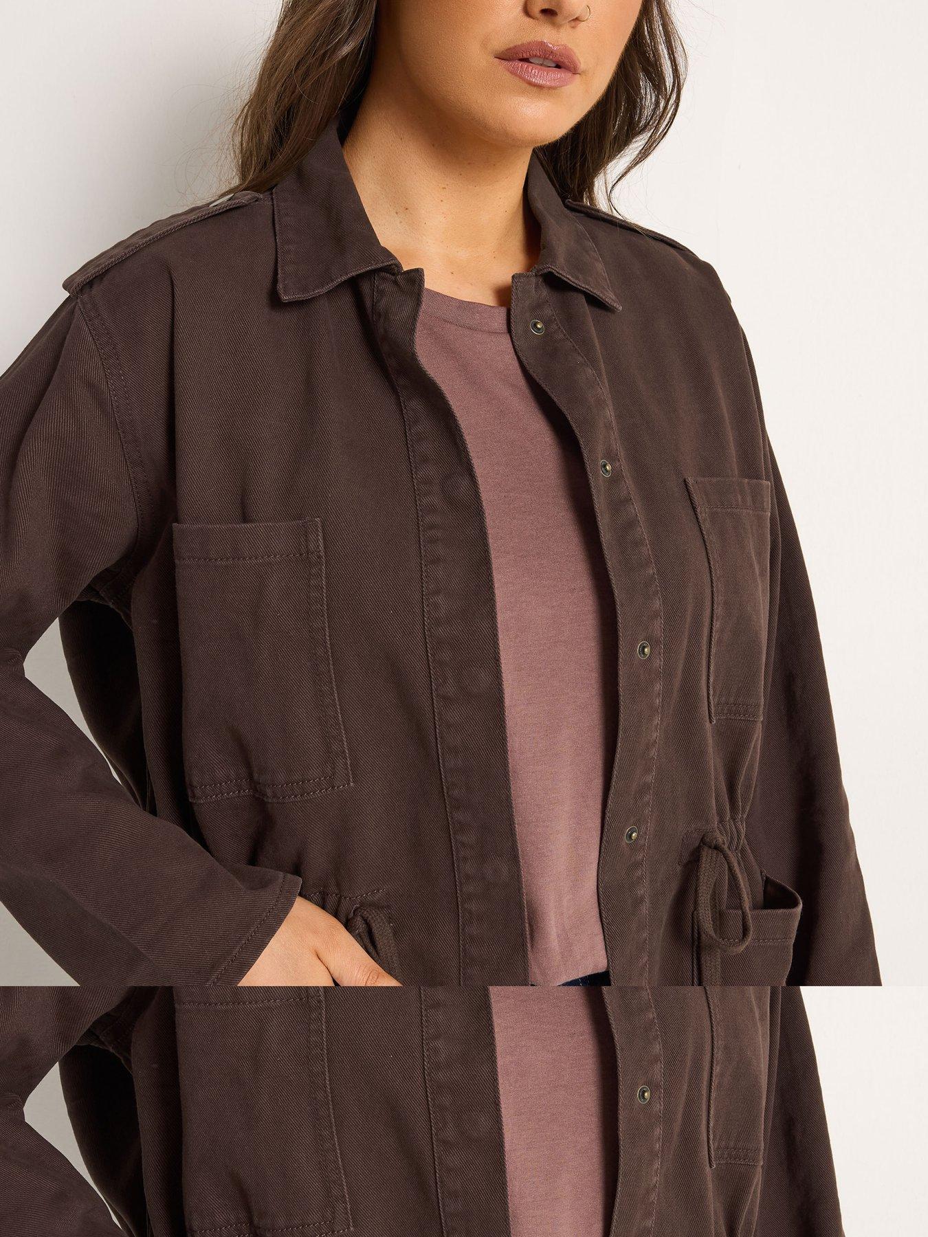 Image 4 of 5 of Yours Curve Twill Carpenter Jacket - Brown
