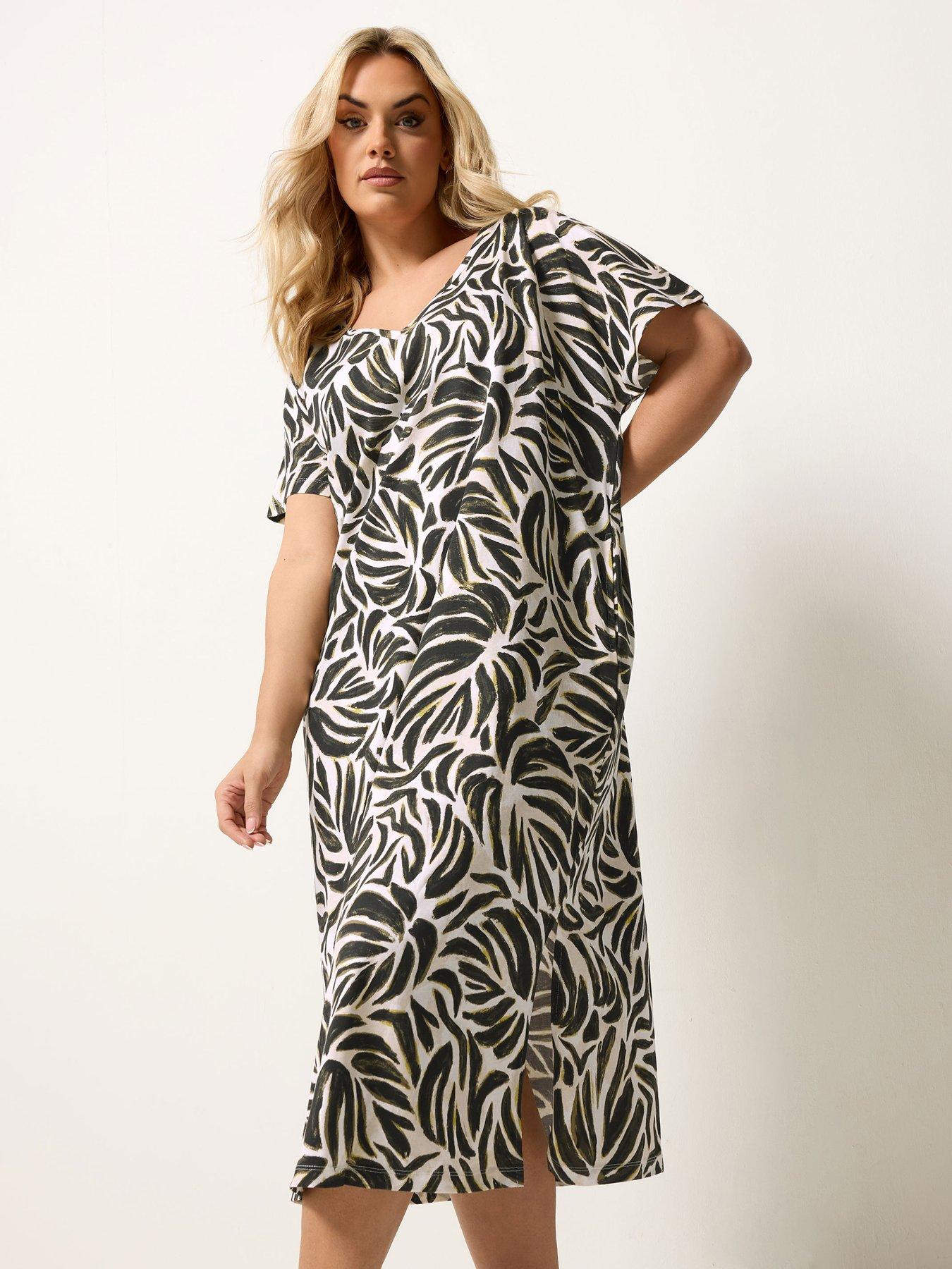 yours-curve-grown-sleeve-abstract-print-dress-cream