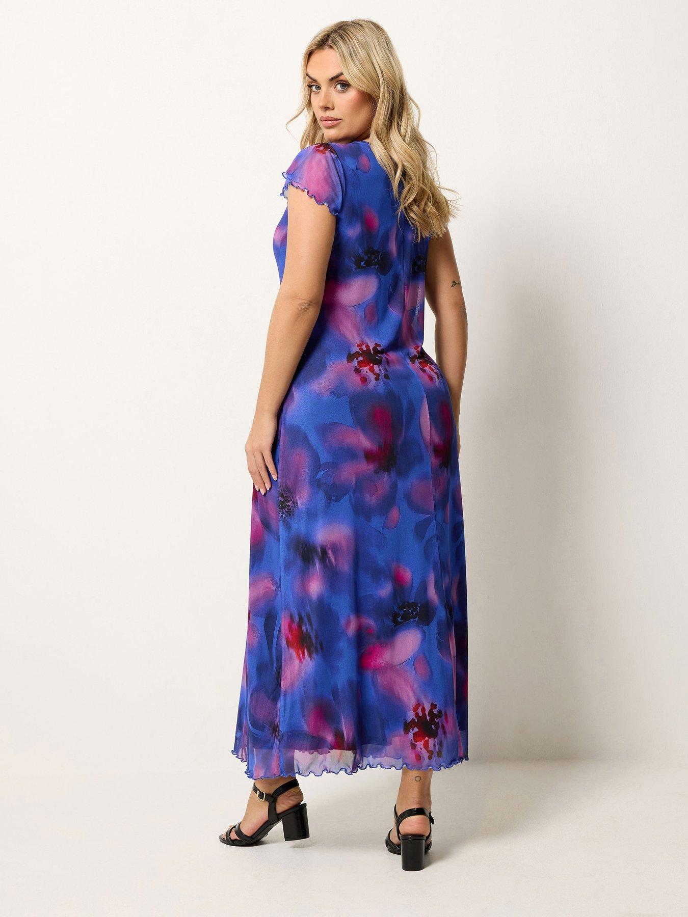 Image 2 of 5 of Yours Curve Mesh A-Line Maxi Dress - Blue