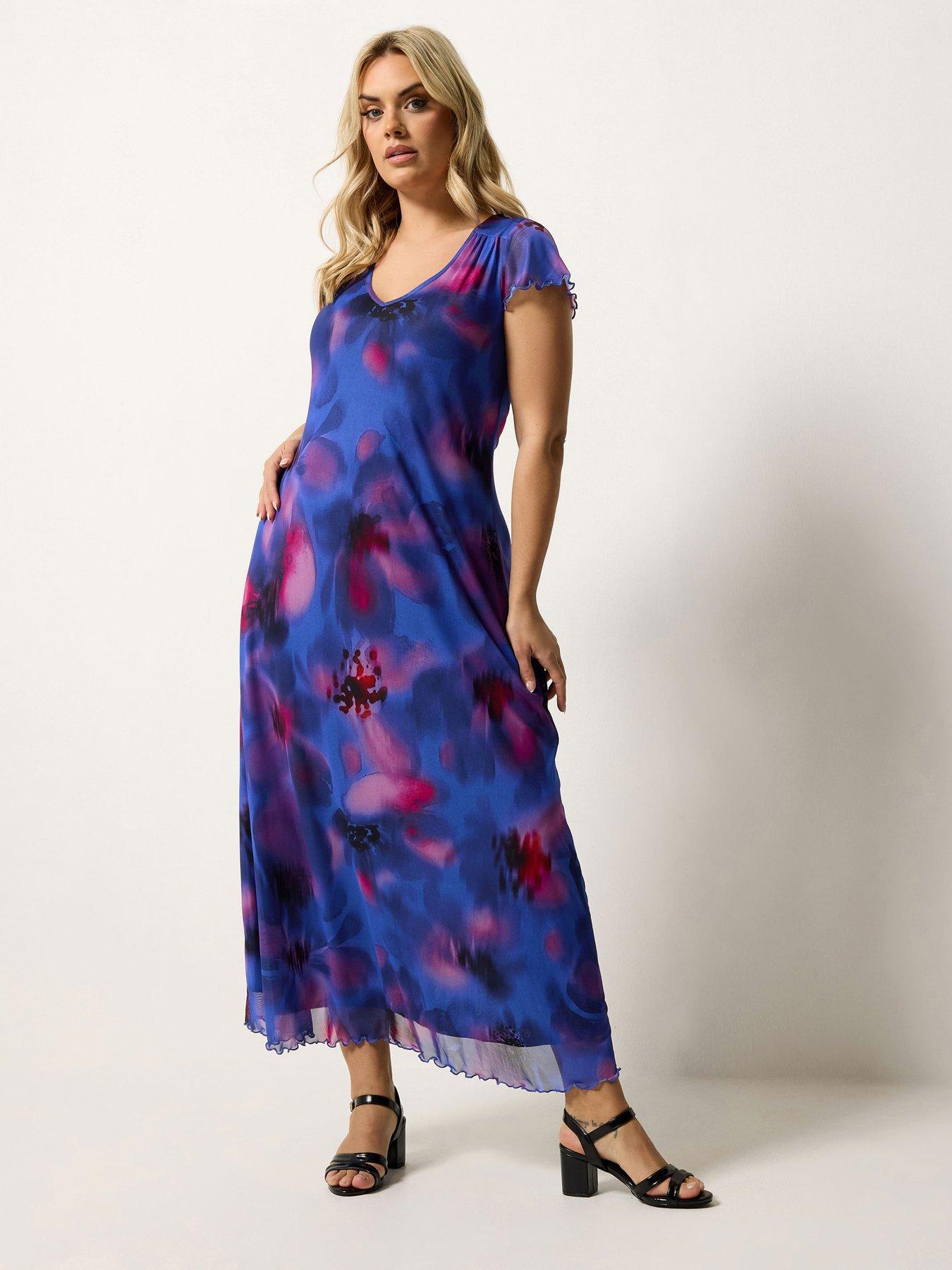 Image 3 of 5 of Yours Curve Mesh A-Line Maxi Dress - Blue