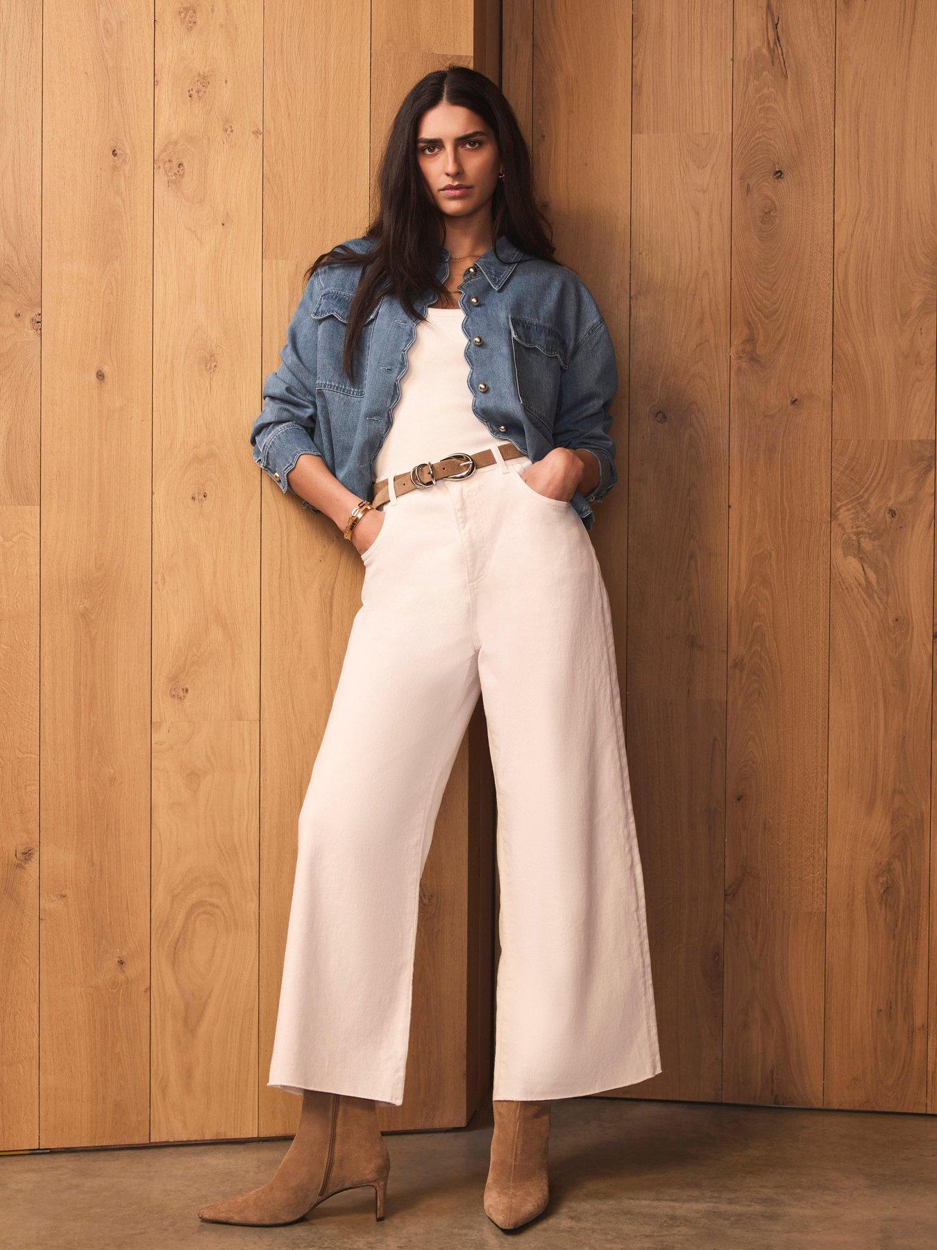Image 1 of 6 of Mint Velvet Ivory Ankle Wide Jean