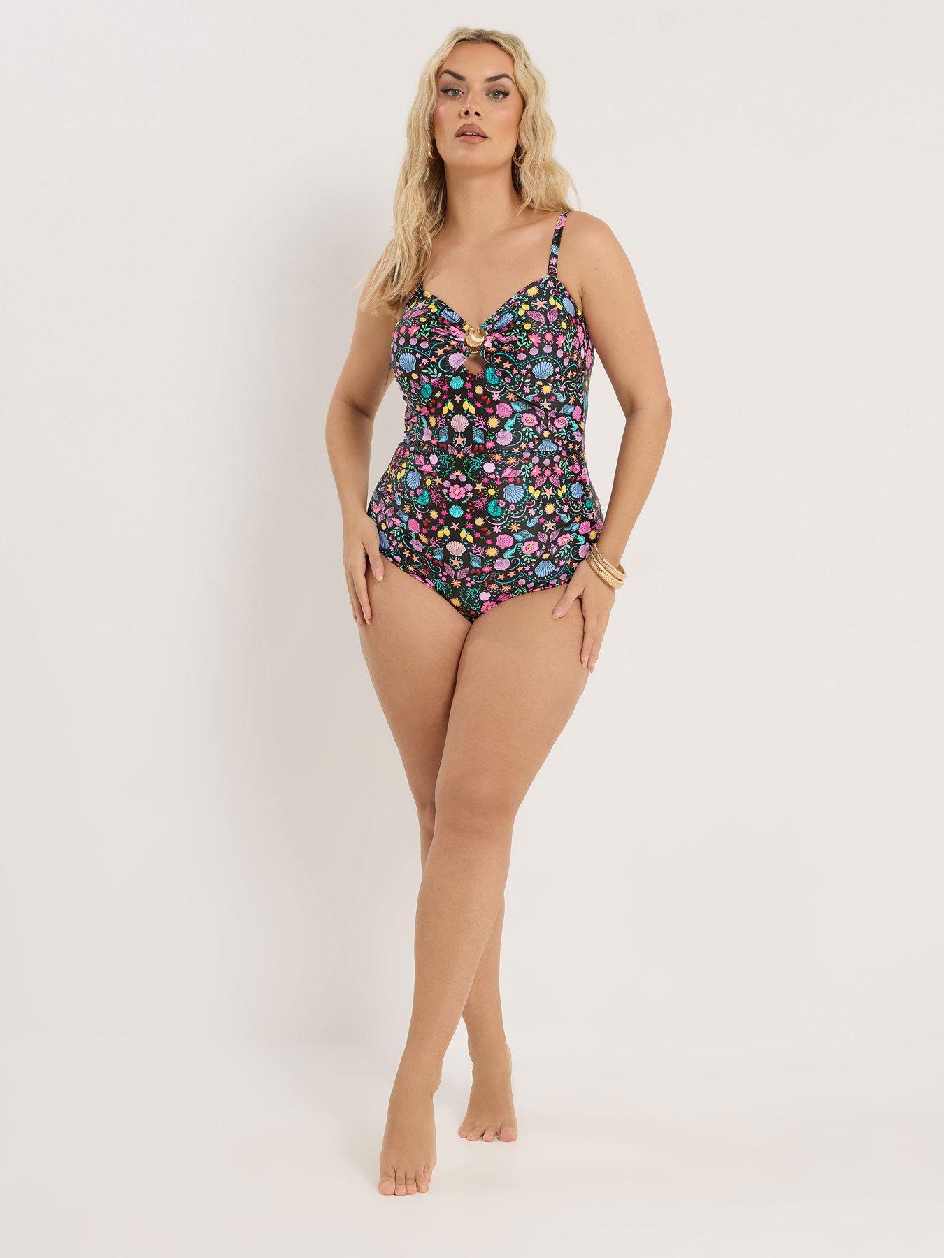 Image 3 of 6 of Yours Curve Shell Print Bandeau Swimsuit