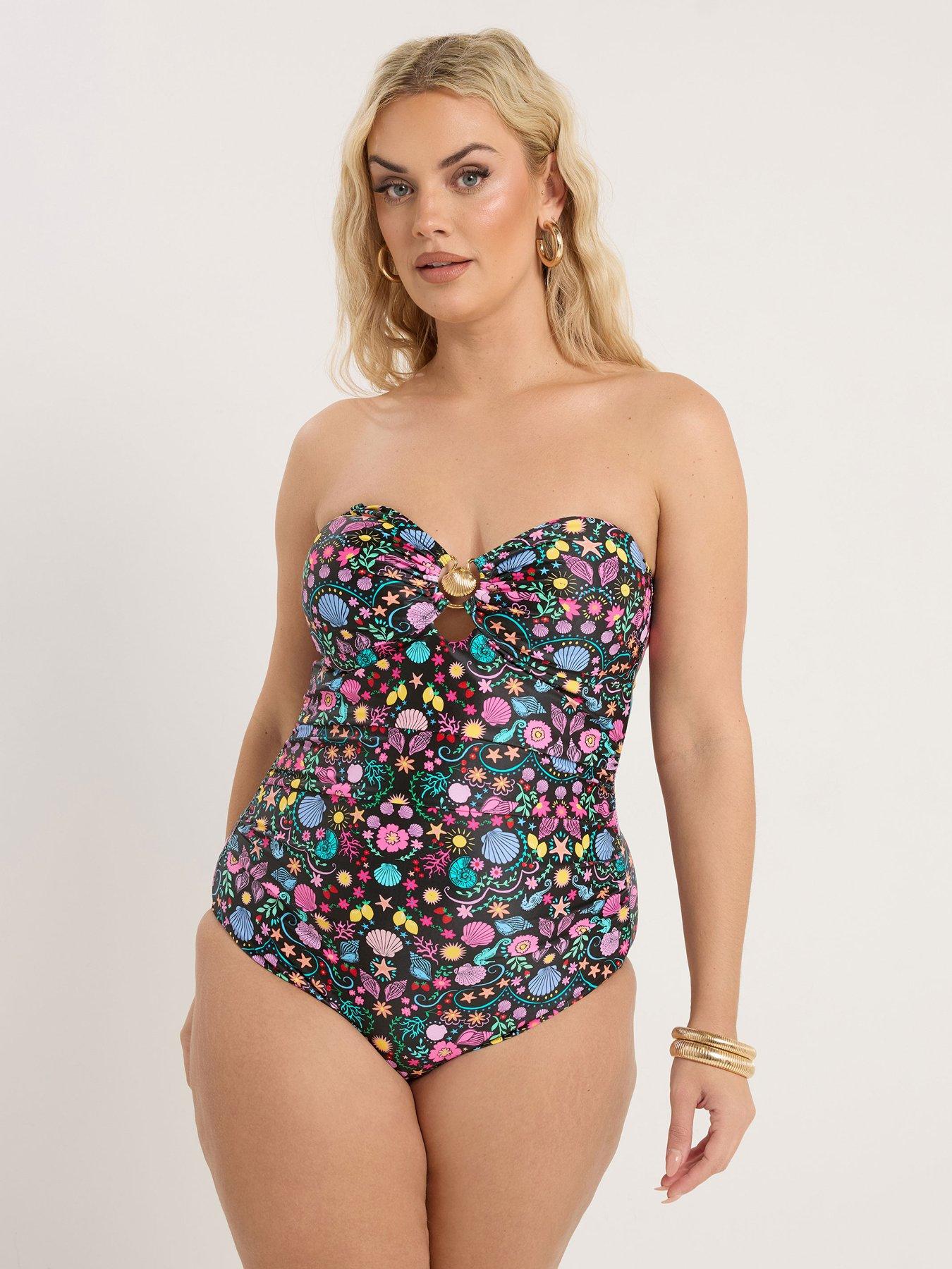 Image 4 of 6 of Yours Curve Shell Print Bandeau Swimsuit