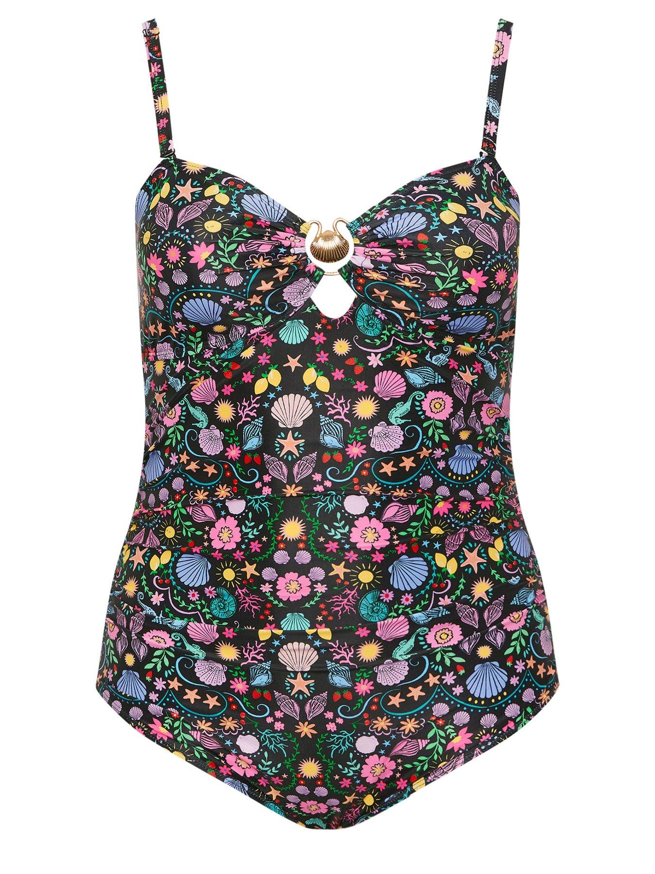 Image 6 of 6 of Yours Curve Shell Print Bandeau Swimsuit