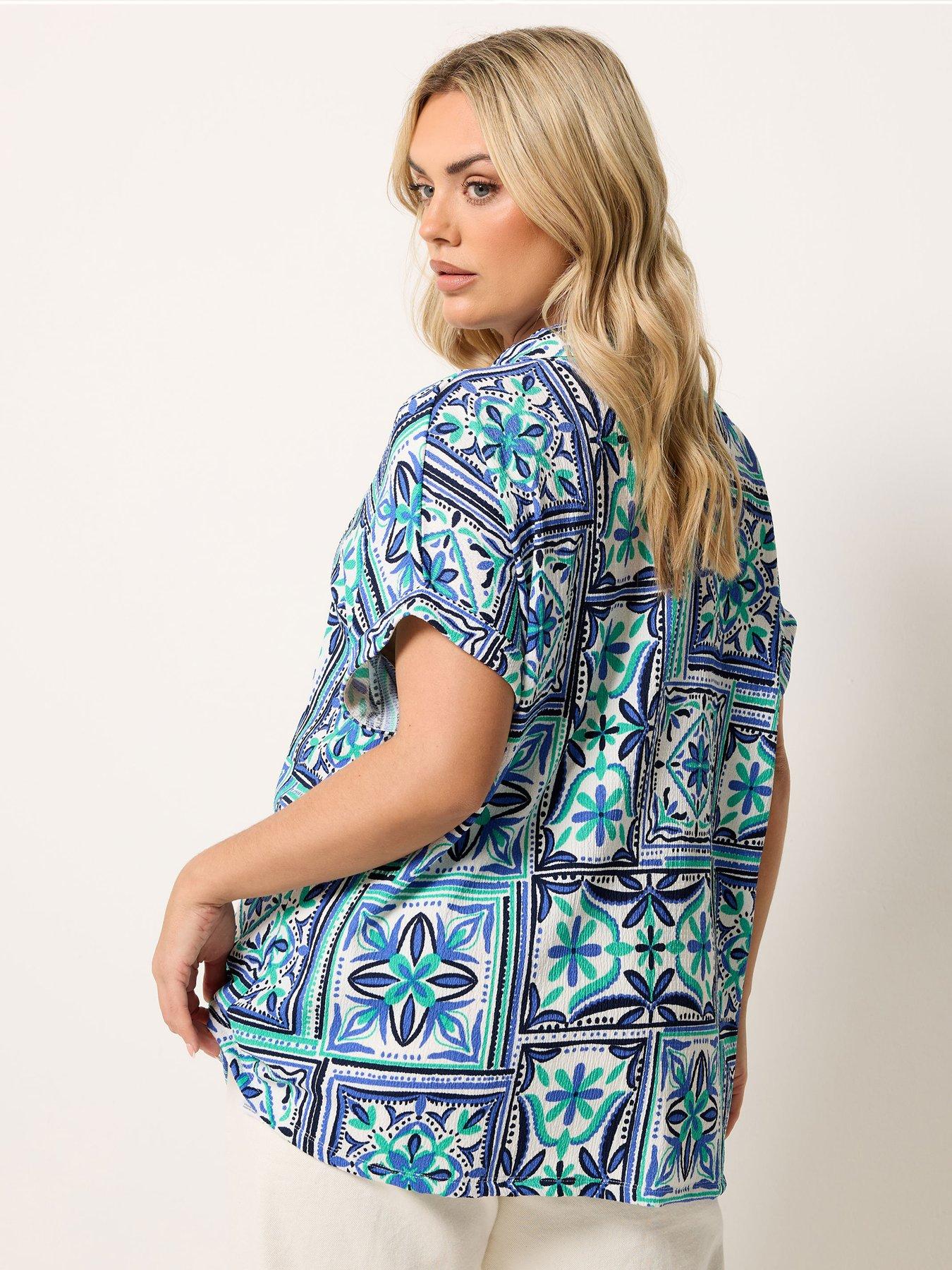 Image 2 of 5 of Yours Curve Grown On Tile Print Boxy Shirt - Blue