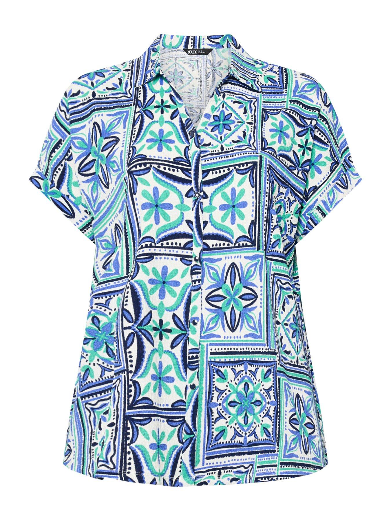 Image 5 of 5 of Yours Curve Grown On Tile Print Boxy Shirt - Blue