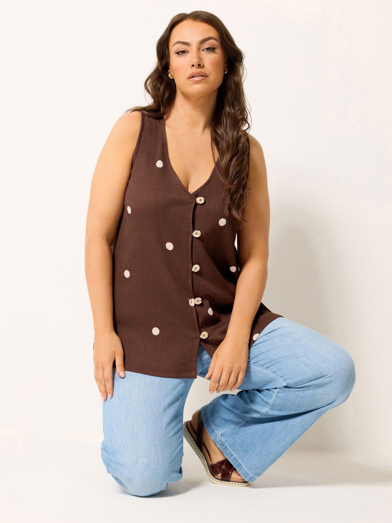 Yours Curve Textured Waistcoat - Brown