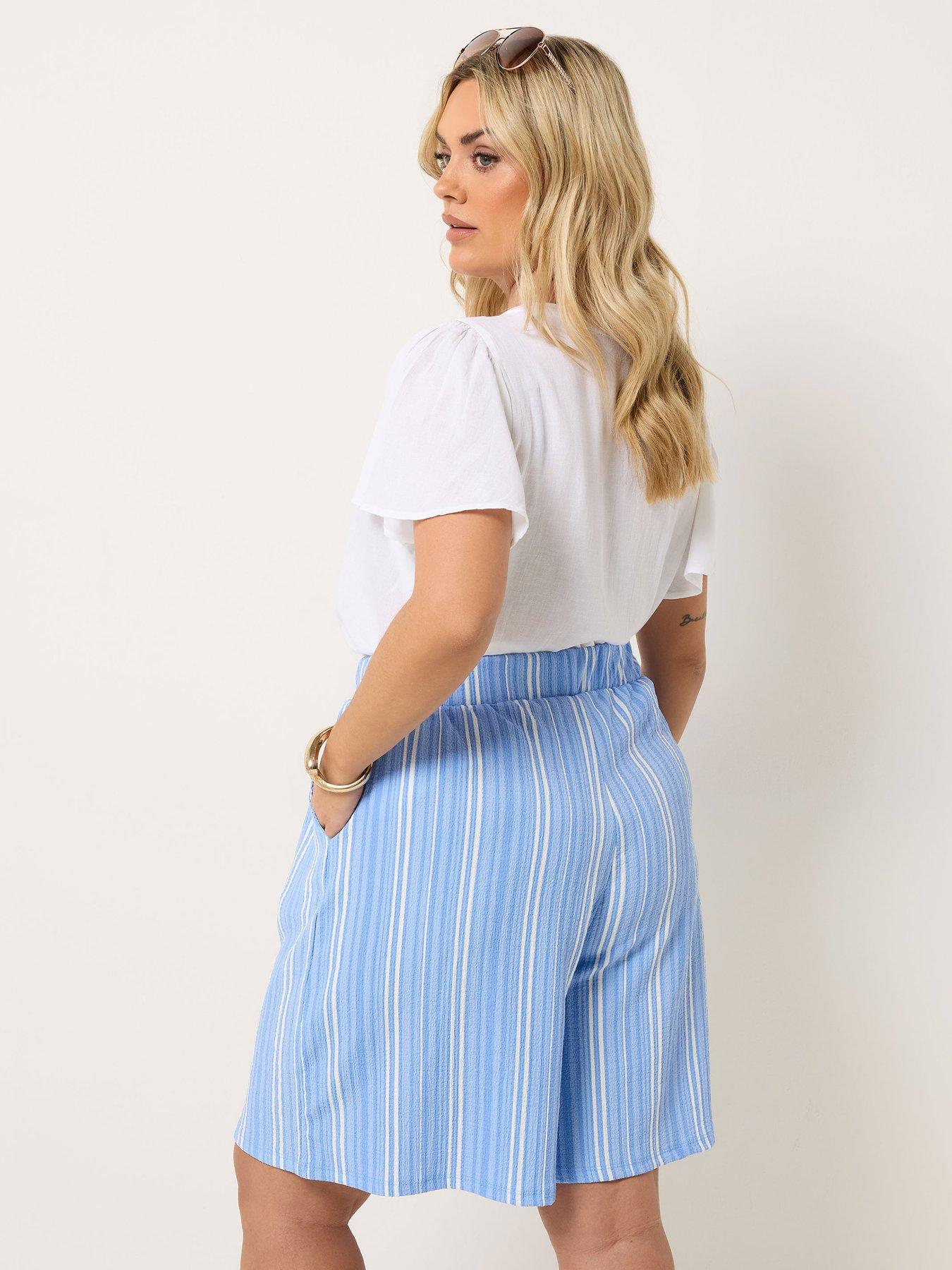 Image 2 of 5 of Yours Curve Pull On Jersey Stripe Shorts - Blue