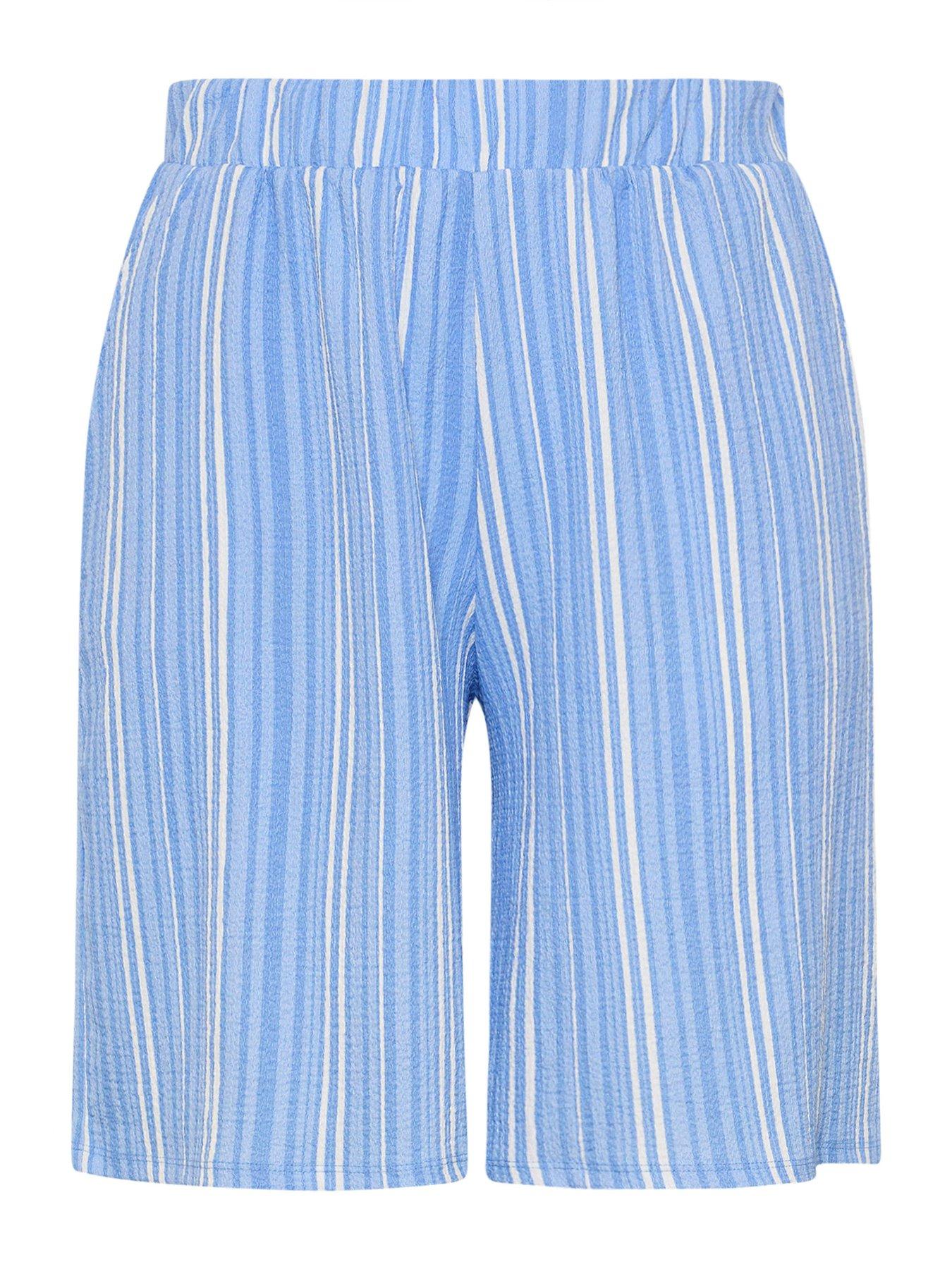 Image 5 of 5 of Yours Curve Pull On Jersey Stripe Shorts - Blue