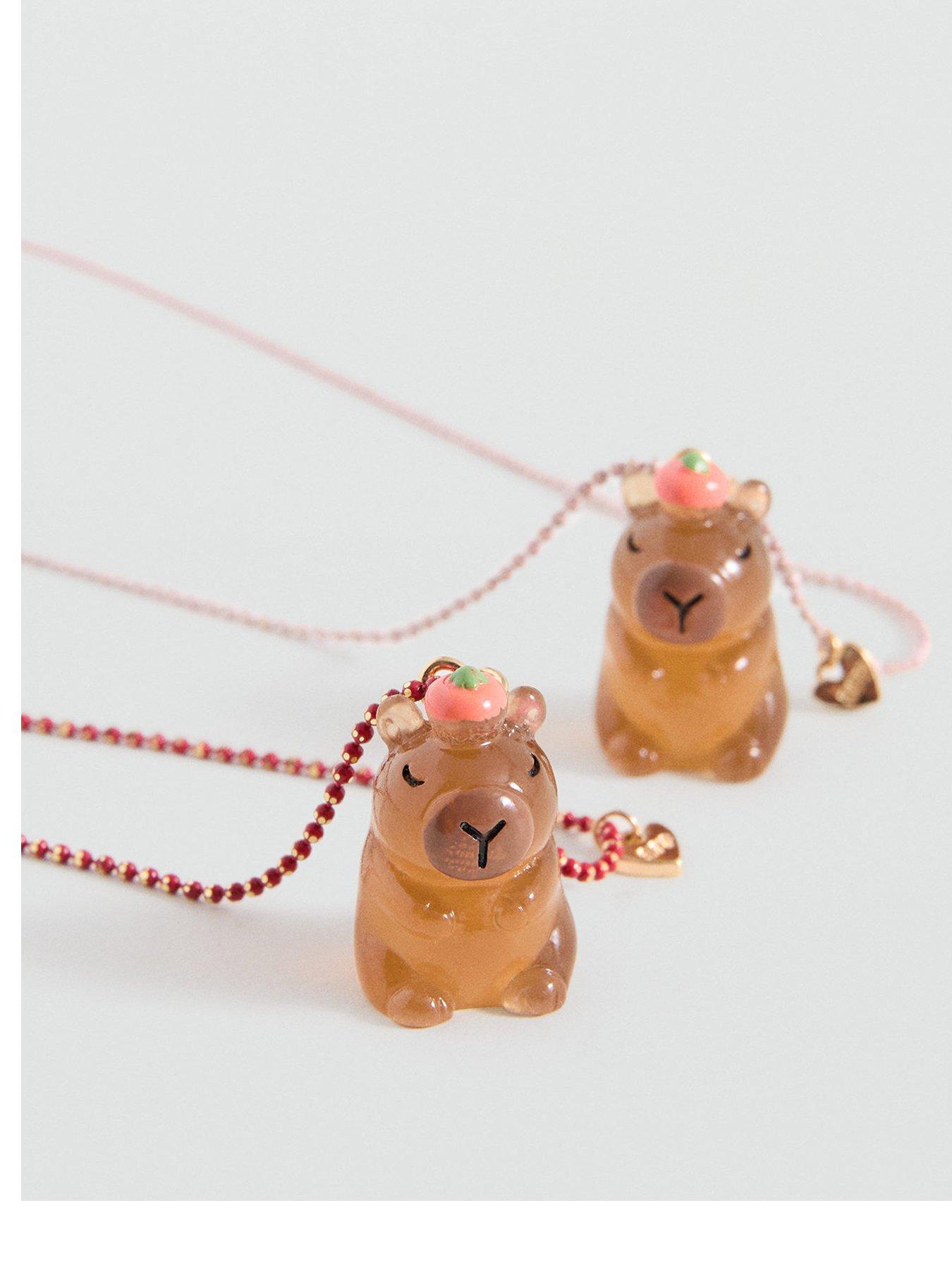 stillFront image of mango-girls-2-pack-capybara-necklaces-brown