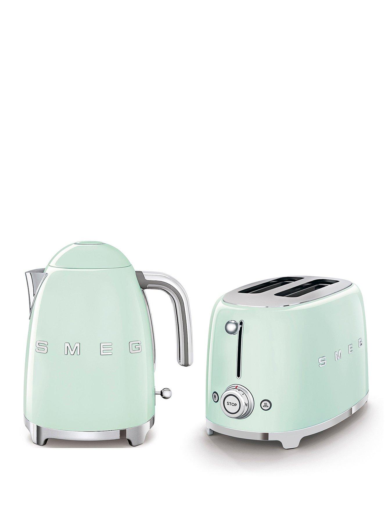 Smeg 50's Style Jug Kettle & 2 Slice Toaster, Extra Wide Slots, Green