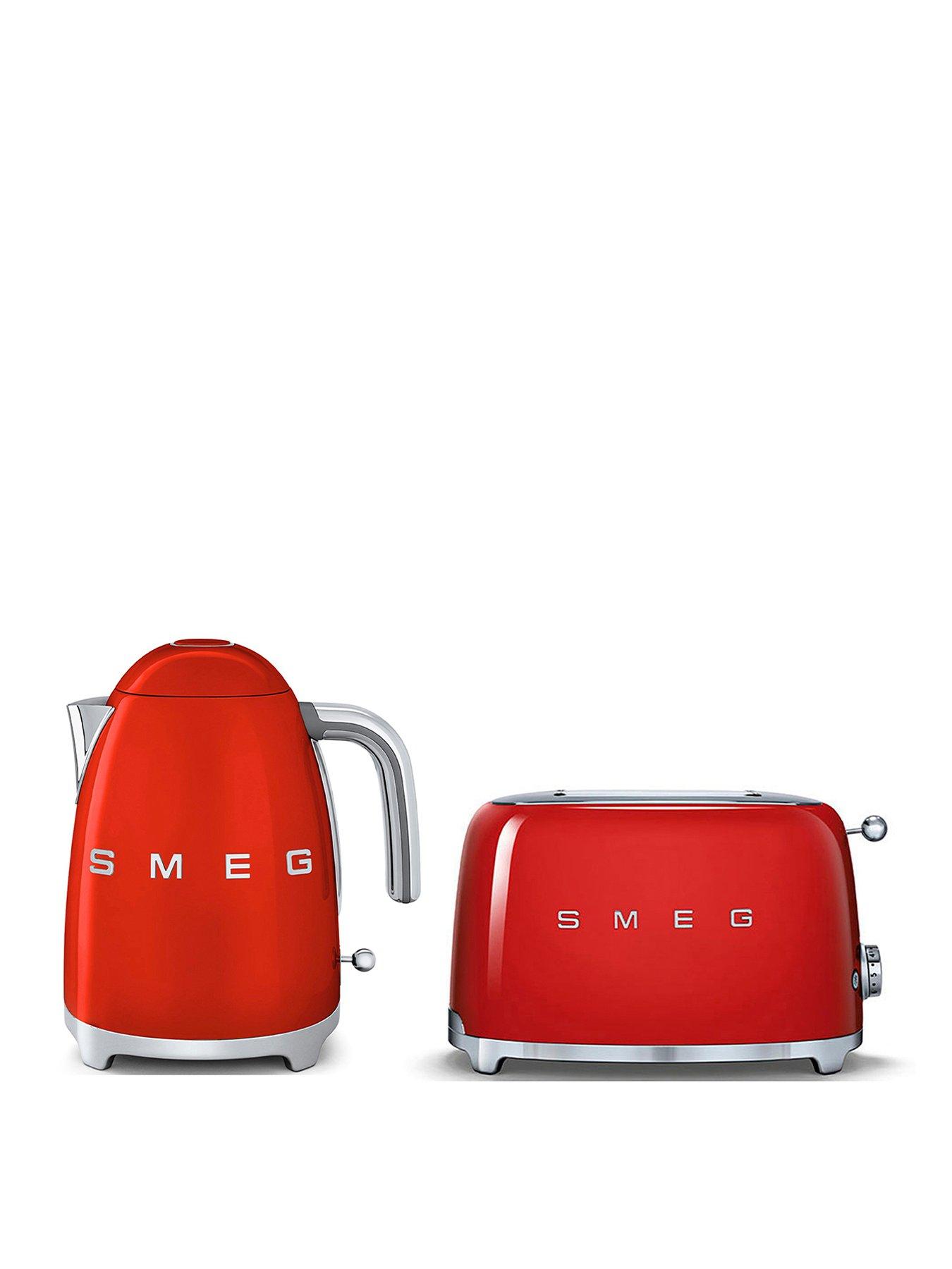 Smeg 50's Style Jug Kettle & 2 Slice Toaster, Extra Wide Slots, Red
