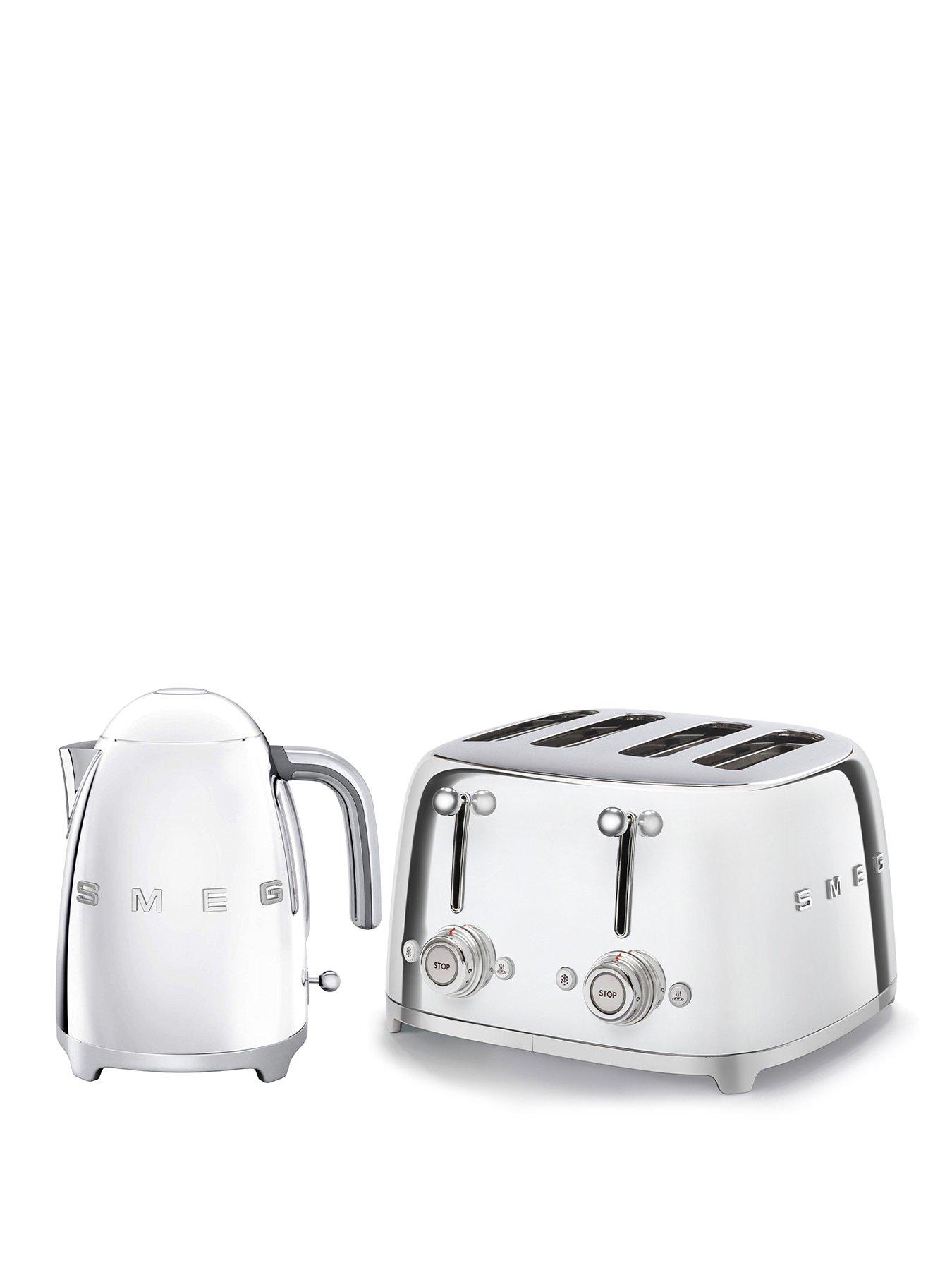 Smeg 50's Style Retro 1.7L Kettle  &  Multi-Functional 4-Slice Toaster - Stainless Steel