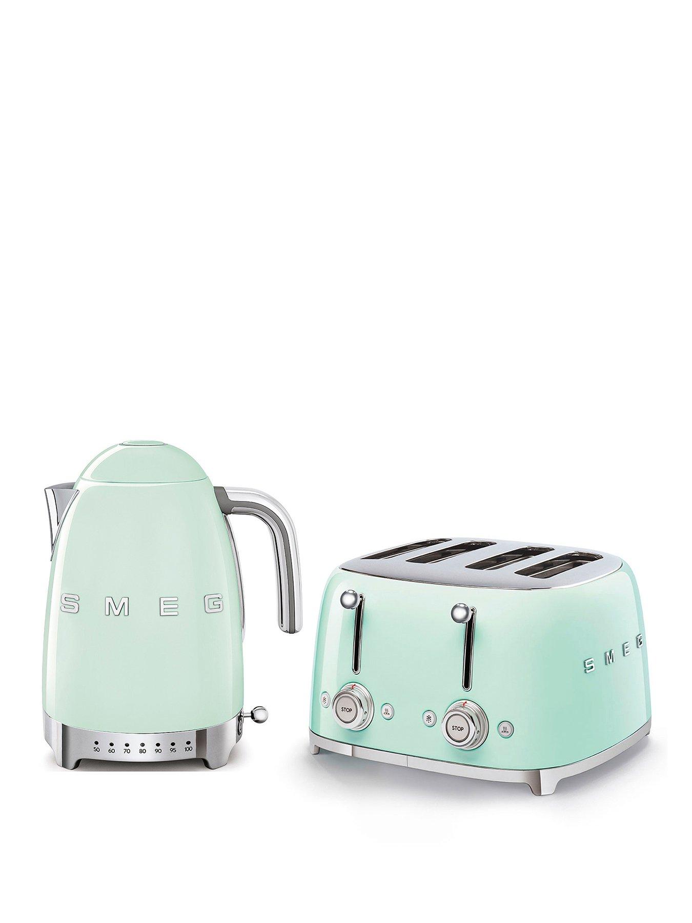 Smeg Jug Kettle with Acoustic Alarm & 4 Slice Toaster, Pastel Green
