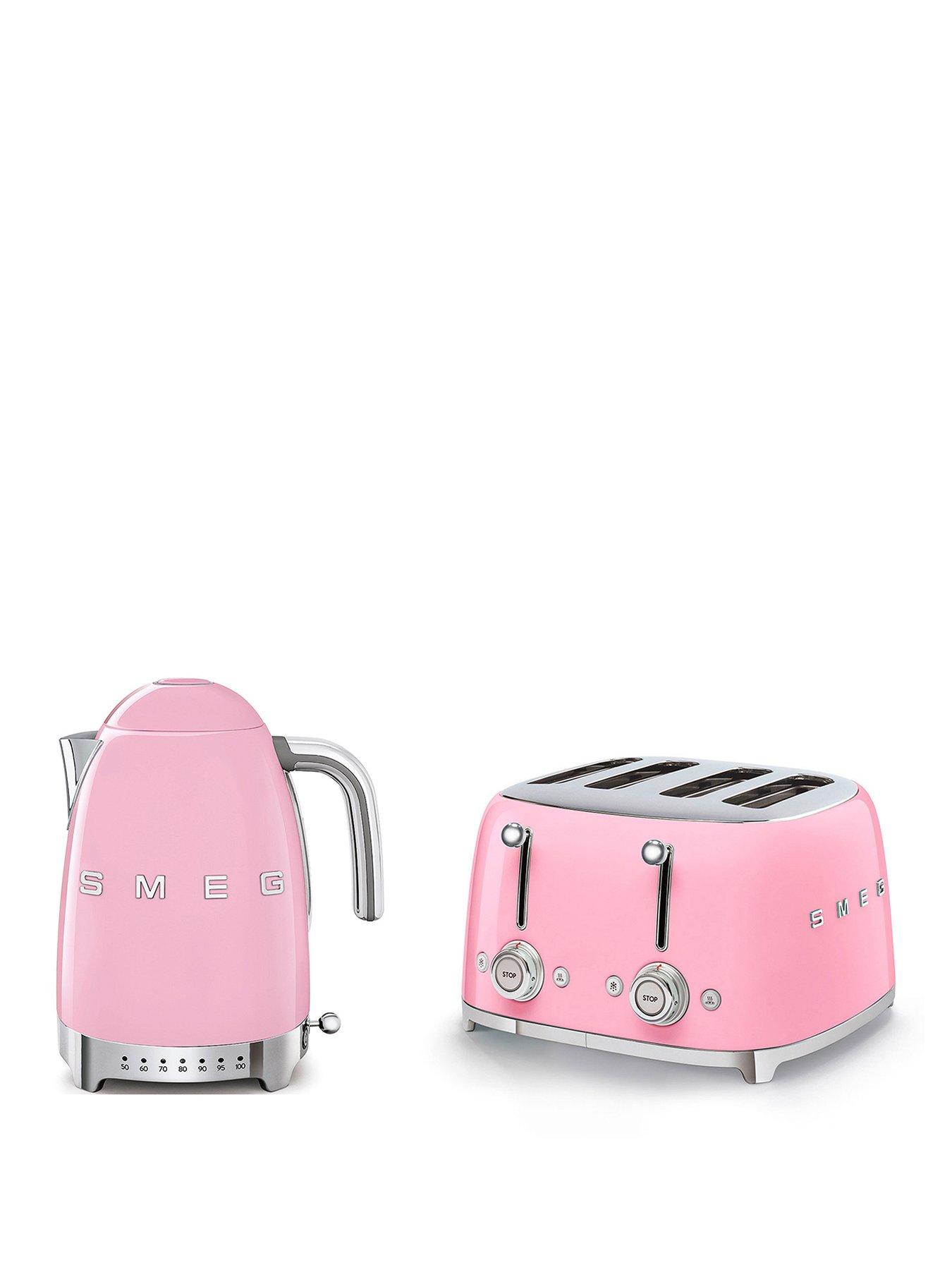 Smeg Jug Kettle with Acoustic Alarm & 4 Slice Toaster, Pink