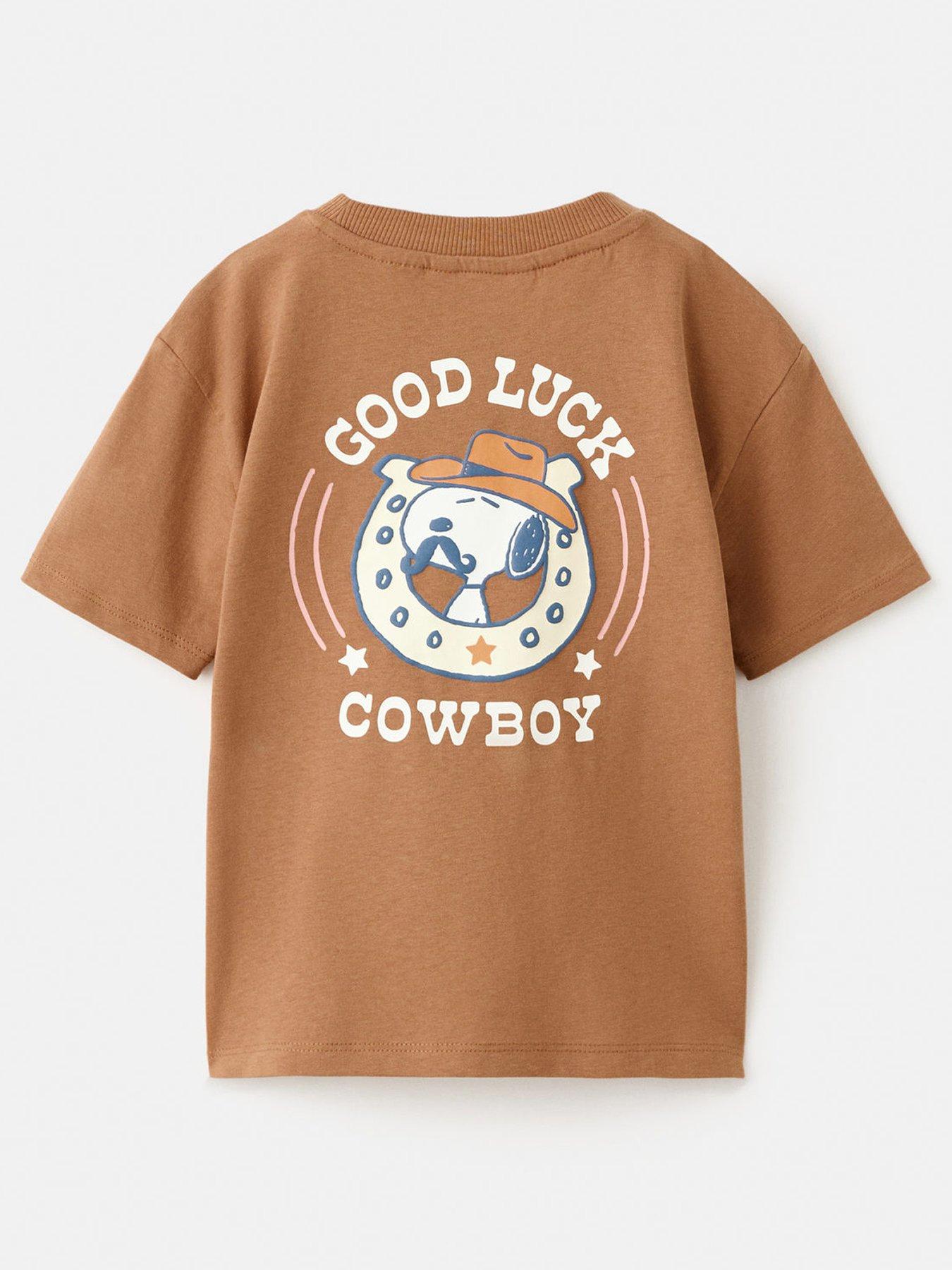 Image 2 of 5 of Mango Younger Boys Cowboy Snoopy Back Print Short Sleeve T-shirt - Brown