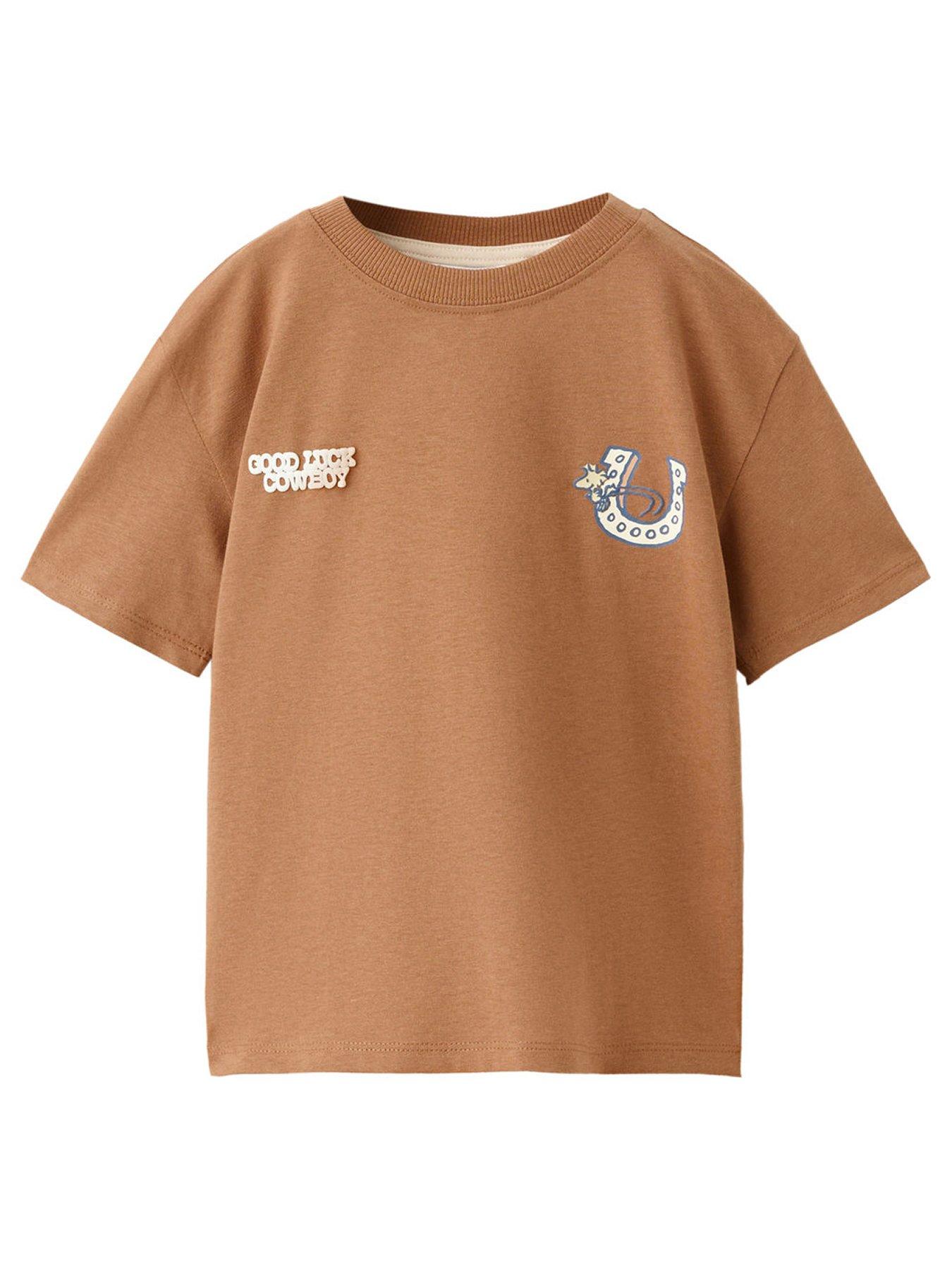 Image 3 of 5 of Mango Younger Boys Cowboy Snoopy Back Print Short Sleeve T-shirt - Brown