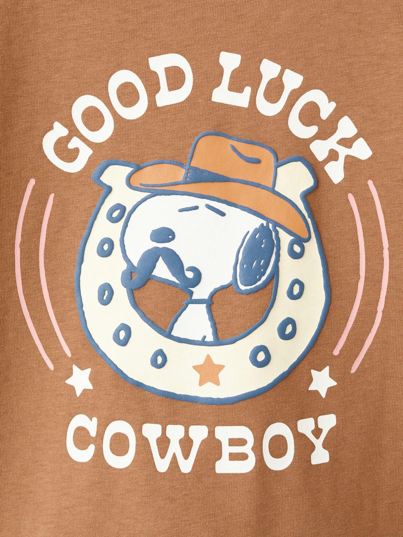 Image 4 of 5 of Mango Younger Boys Cowboy Snoopy Back Print Short Sleeve T-shirt - Brown
