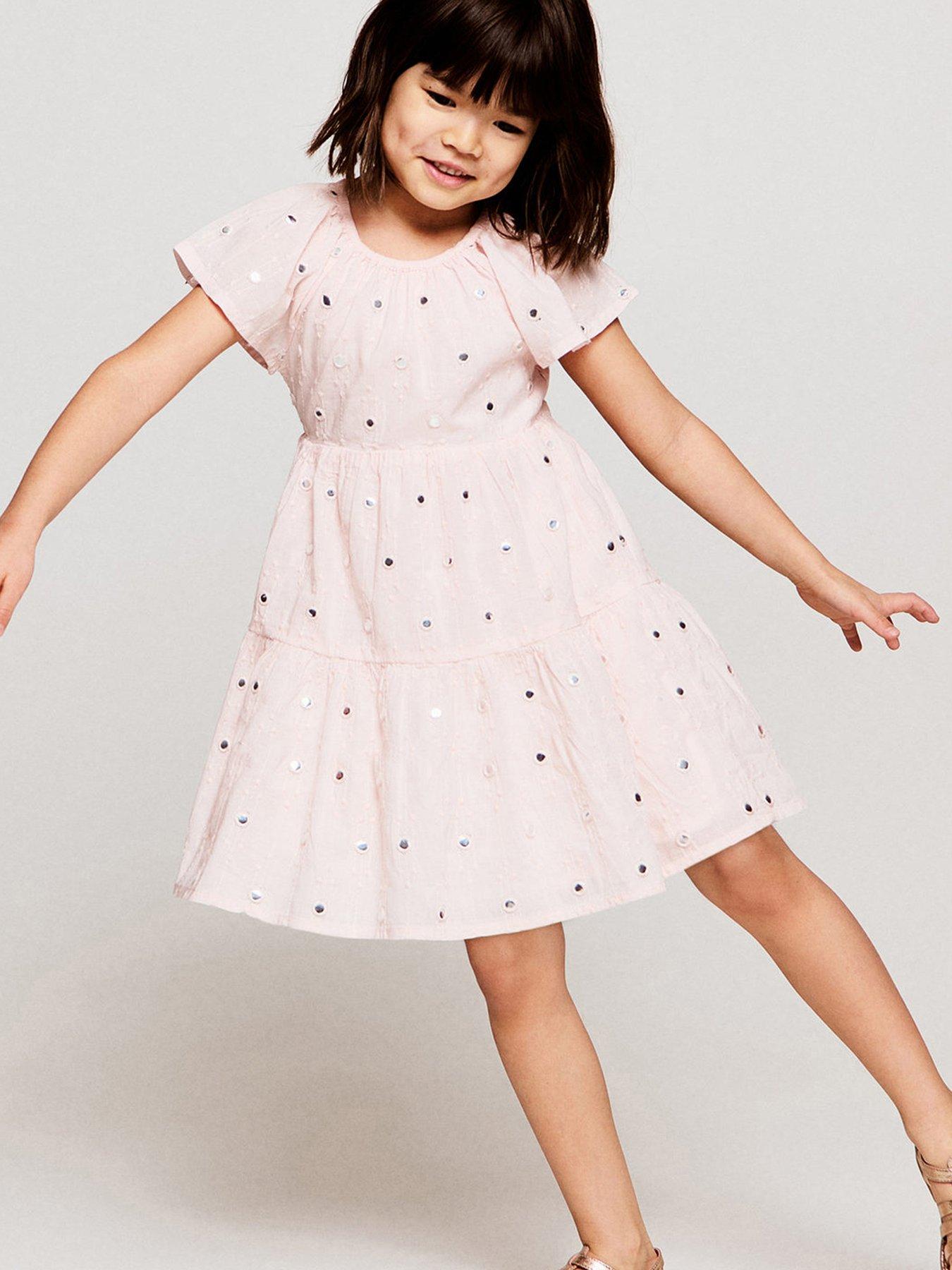 Image 1 of 3 of Mango Younger Girls Mirror Tiered Dress - Light Pink
