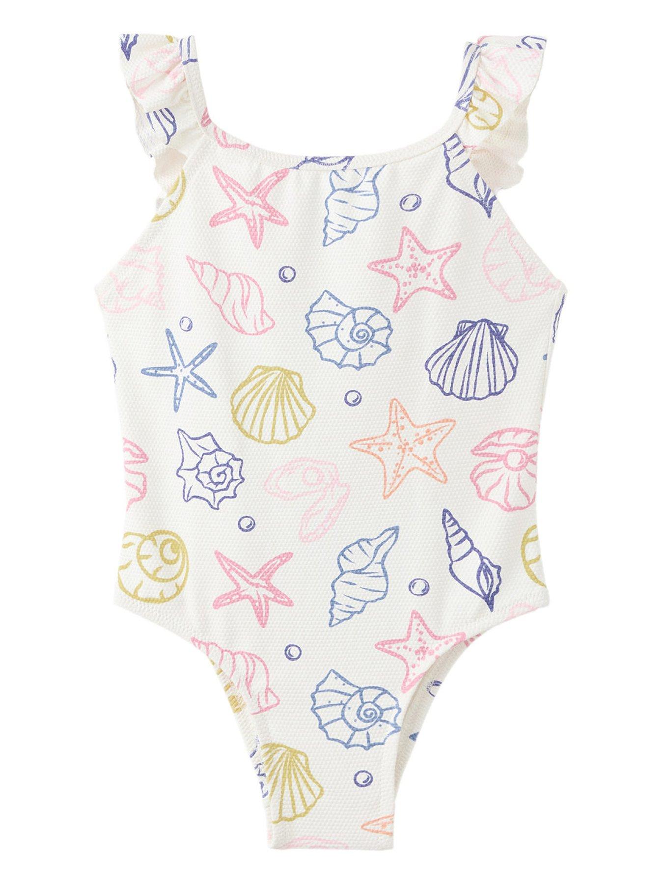 Image 1 of 4 of Mango Younger Girls Seashell Swimsuit - White
