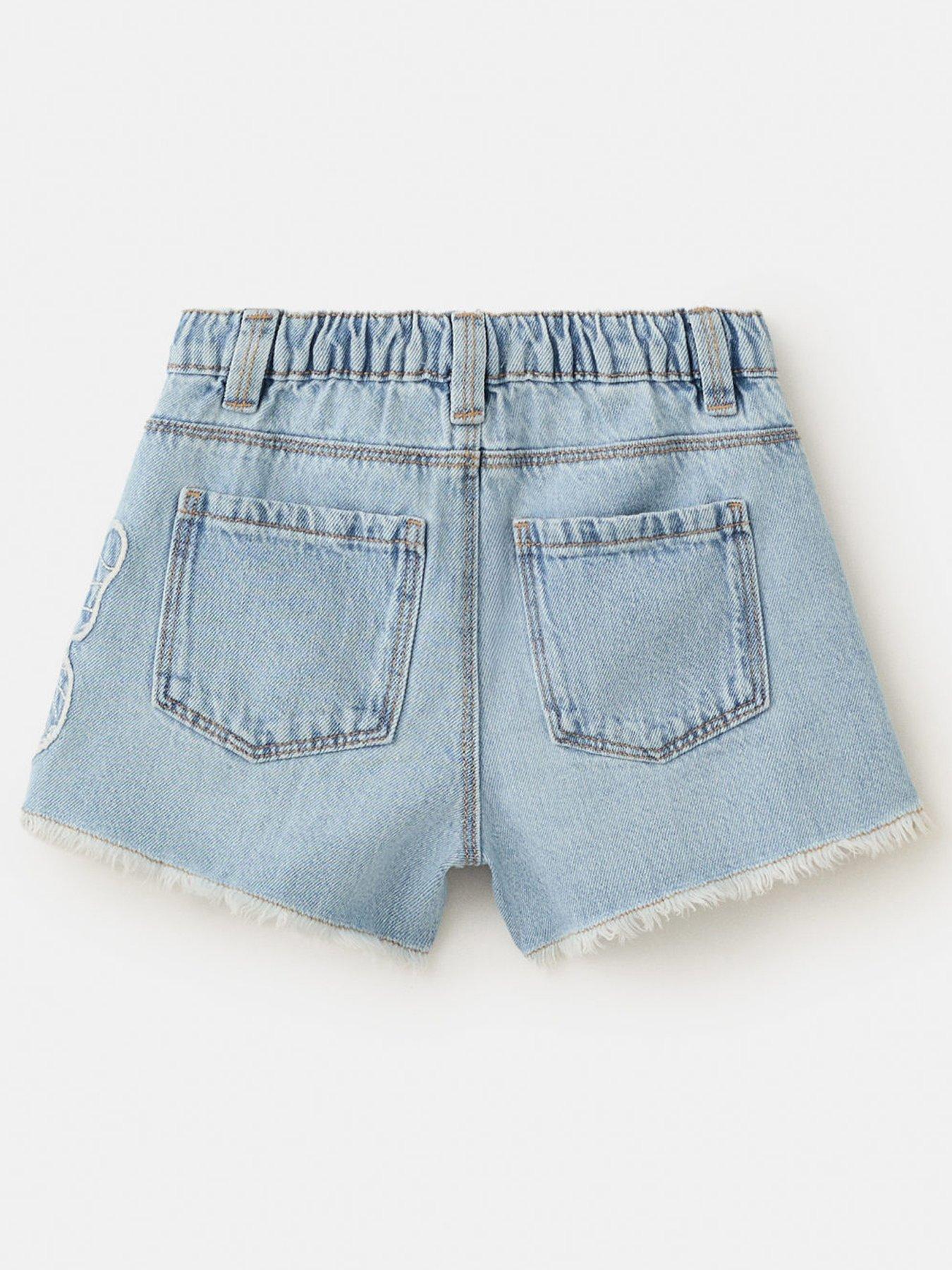 Image 2 of 4 of Mango Younger Girls Butterfly Denim Shorts - Blue