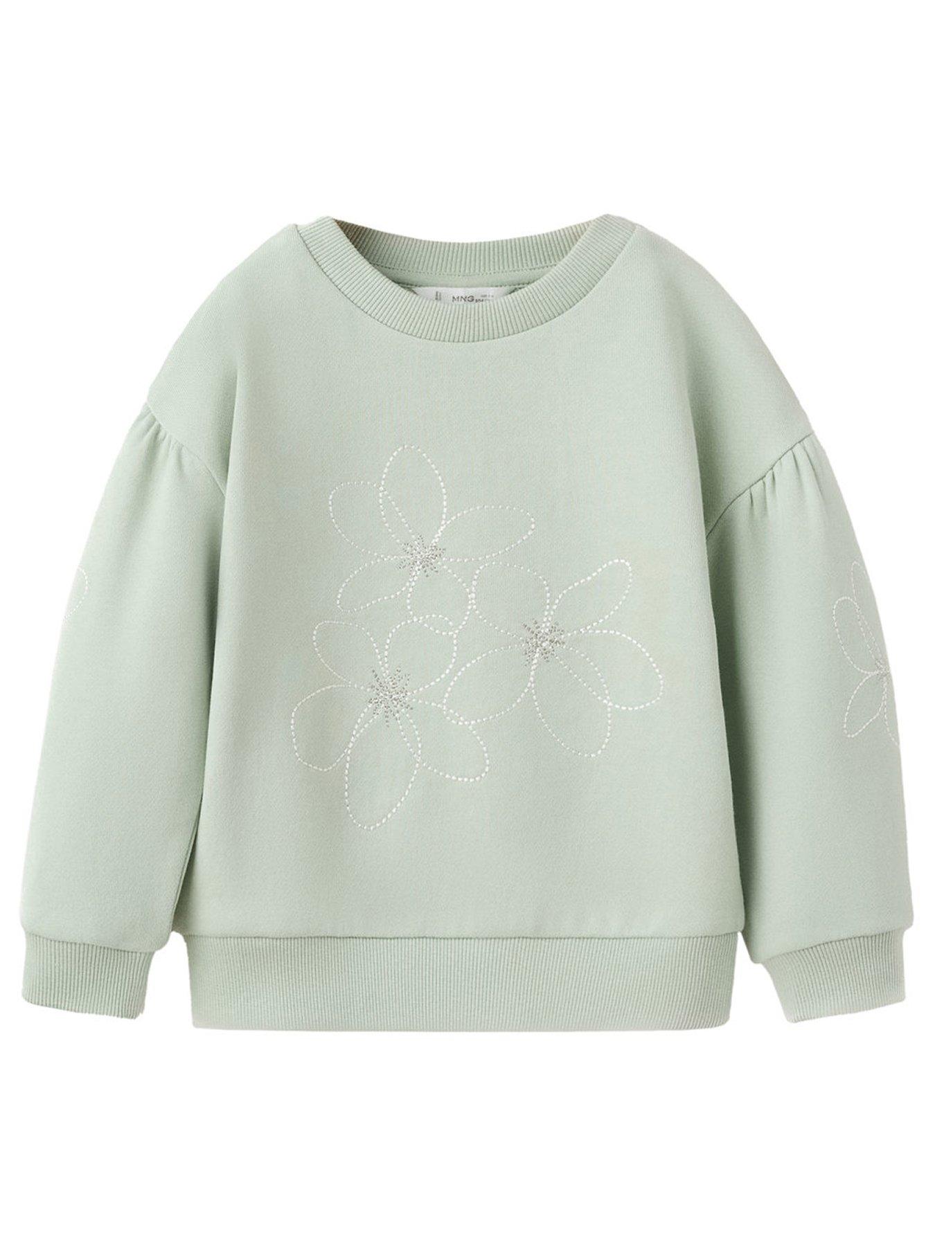 Mango Younger Girls Floral Embroidered Sweatshirt - Light Green