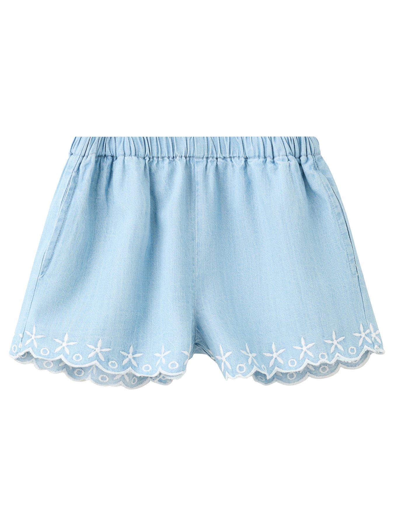 Mango Younger Girls Chambray Scallop Hem Co-Ord Shorts - Blue
